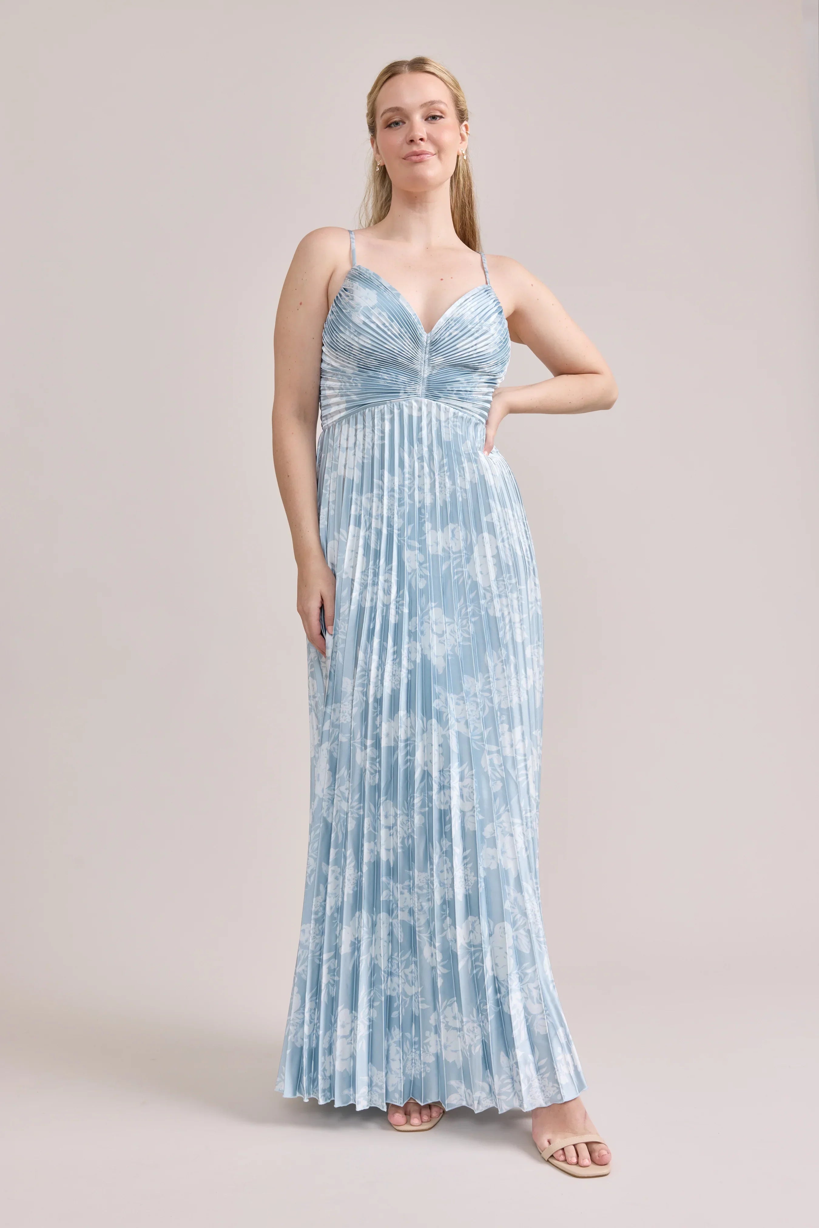Satin Pleated Floral Print Dress | Made To Order