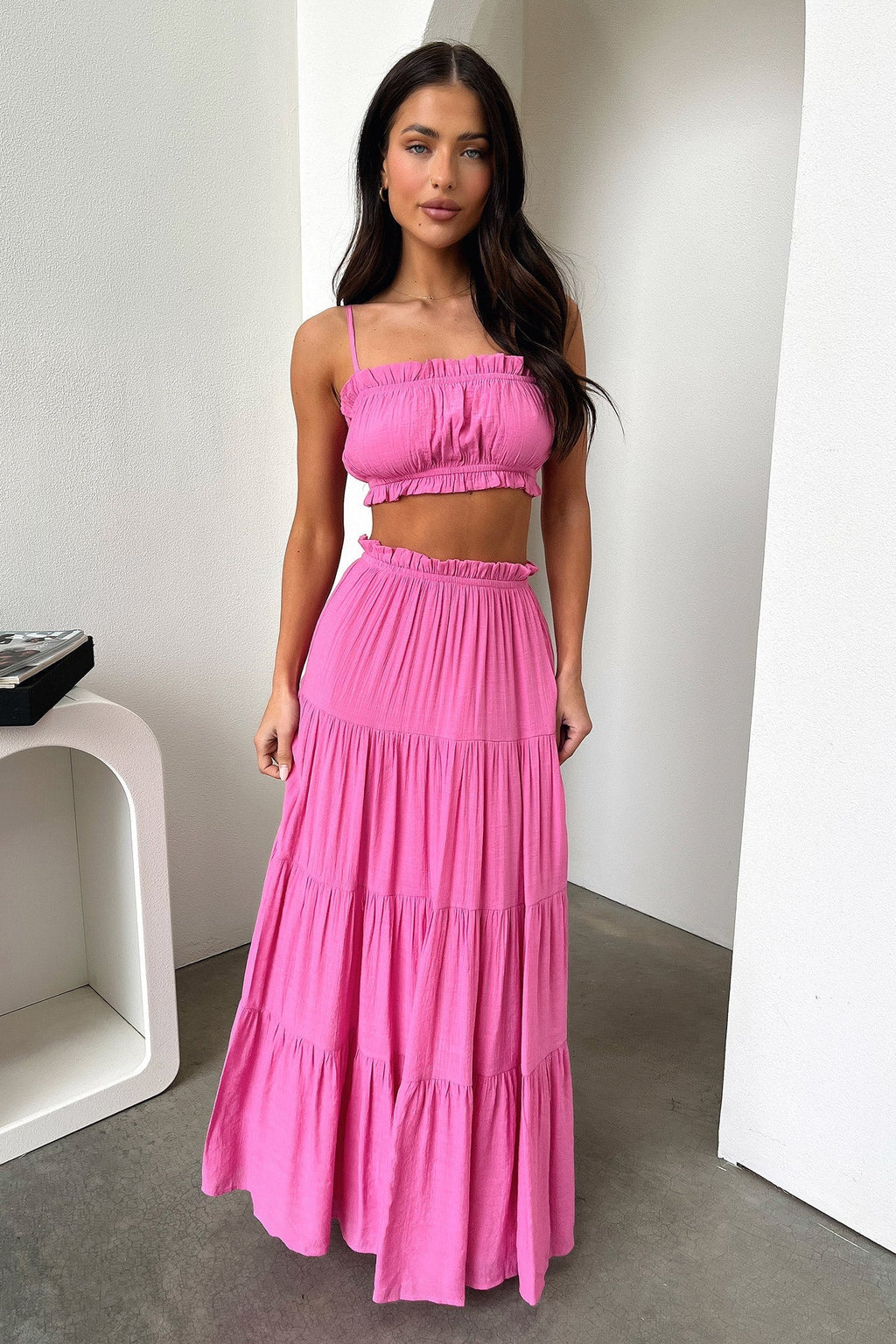 Selina Tiered Maxi Skirt - Pink