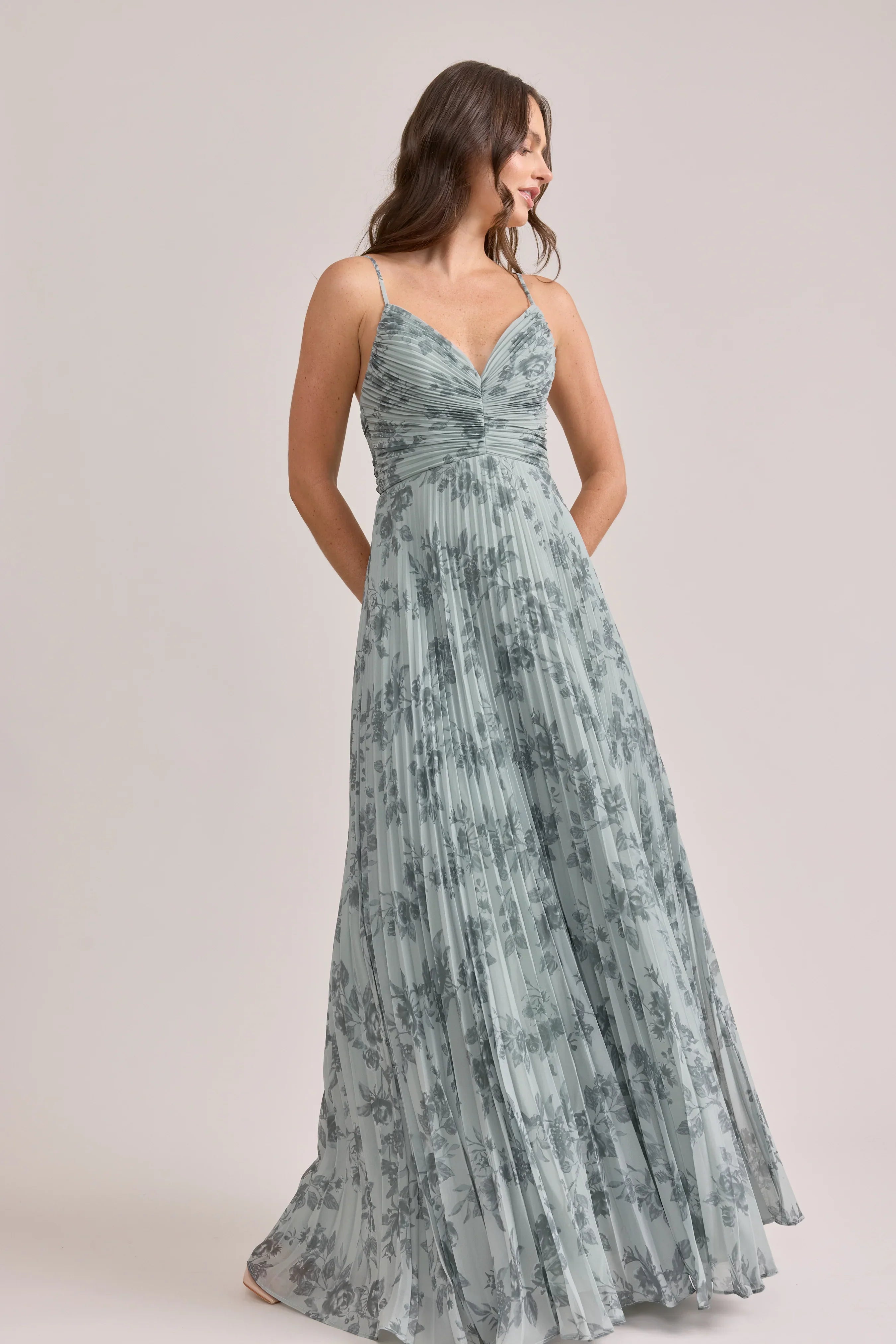 Chiffon Pleated Floral Print Dress | Made To Order