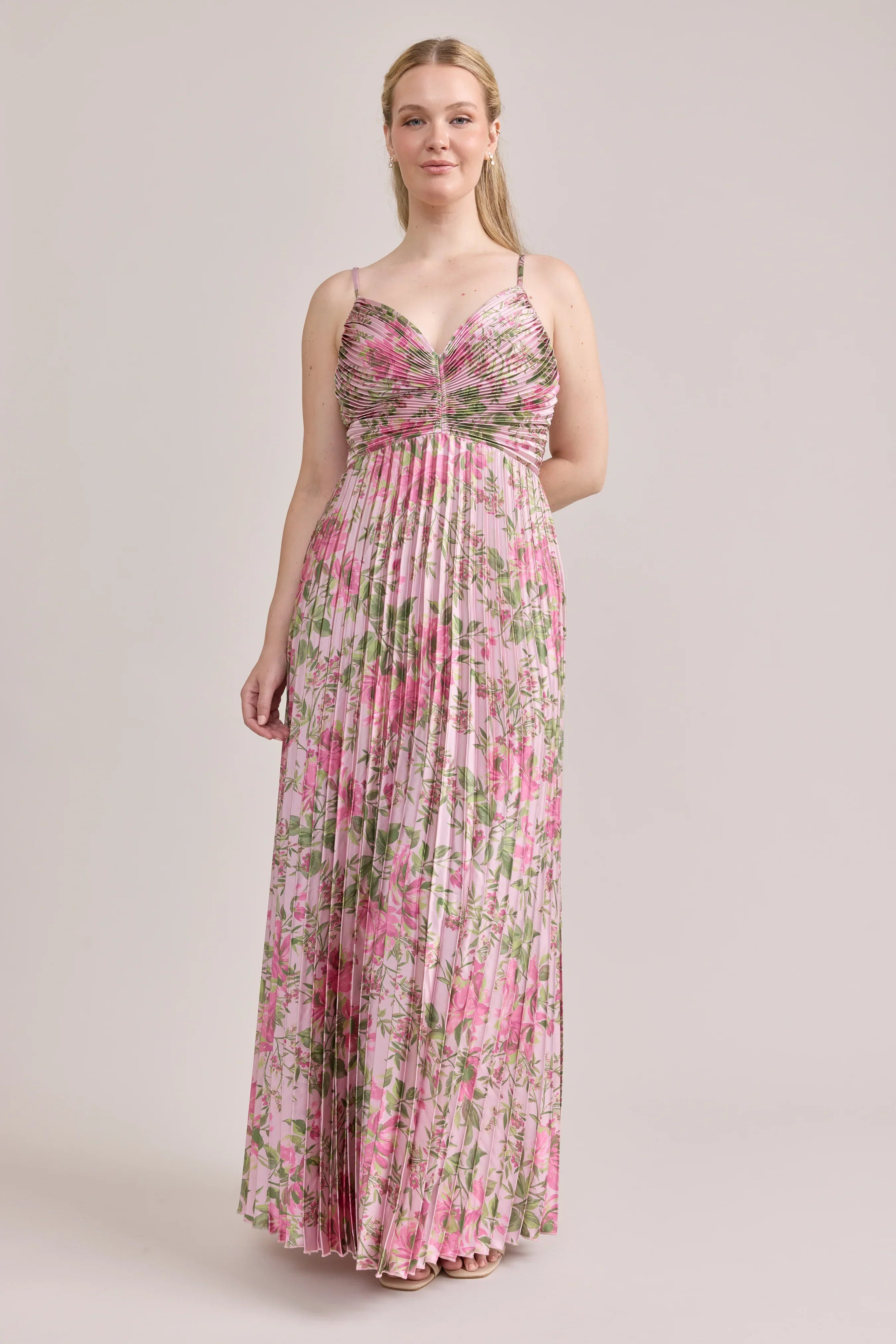 Satin Pleated Floral Print Dress | Made To Order