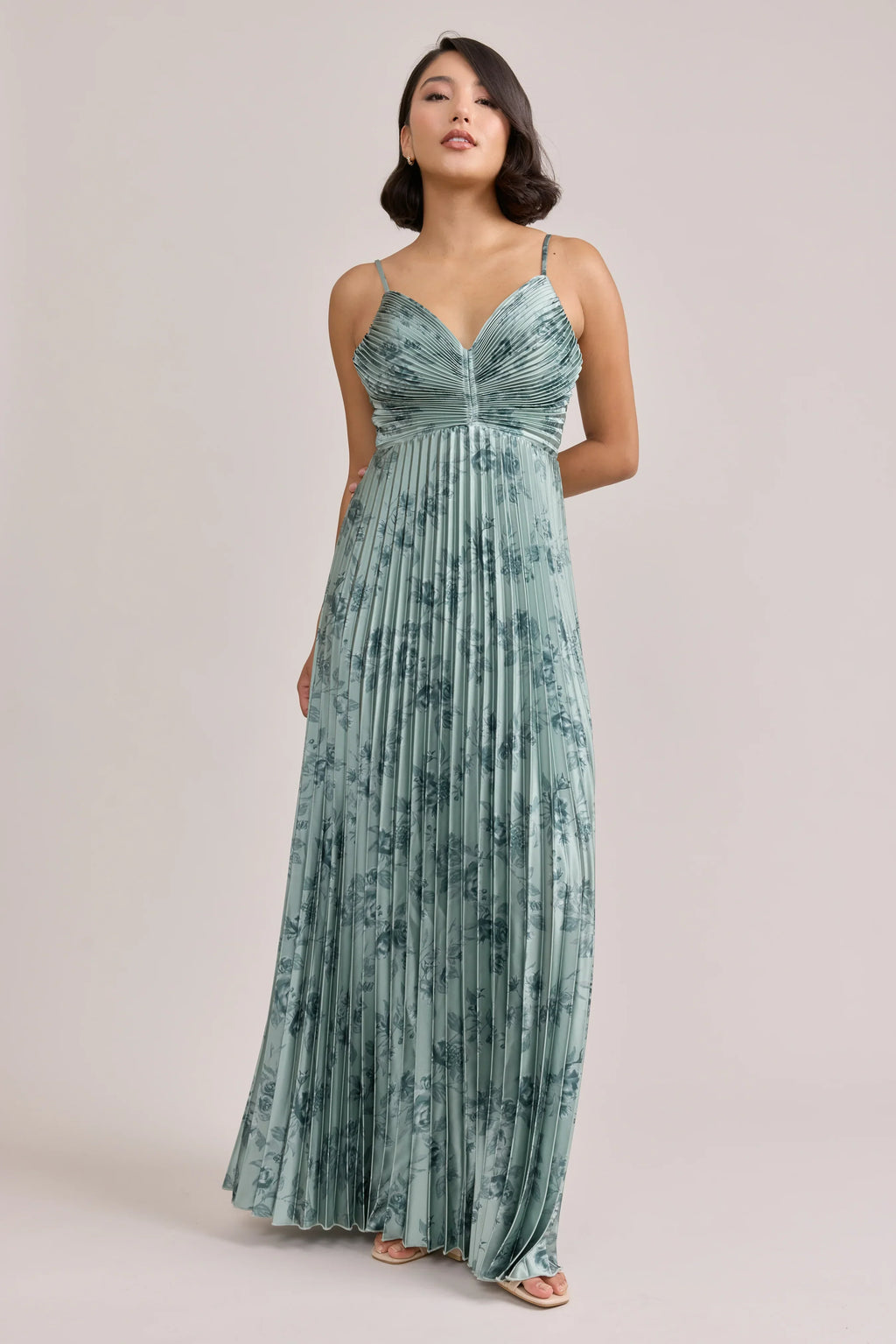 Satin Pleated Floral Print Dress | Made To Order
