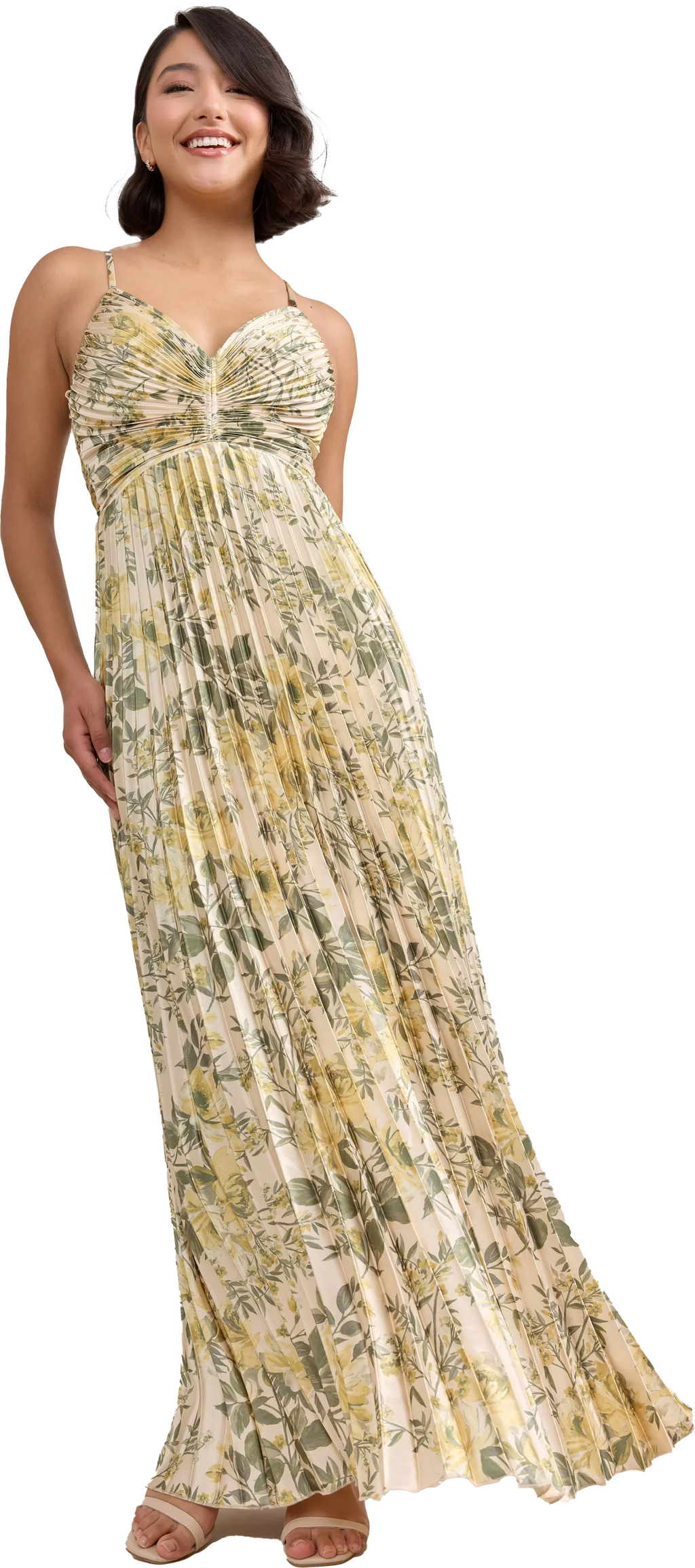 Satin Pleated Floral Print Dress | Made To Order