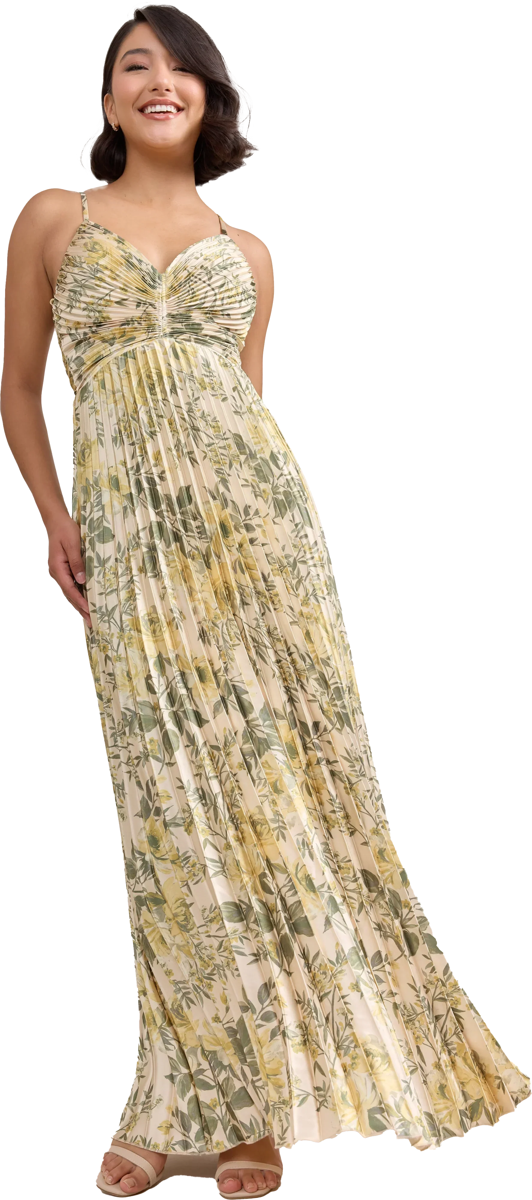 Satin Pleated Floral Print Dress | Made To Order
