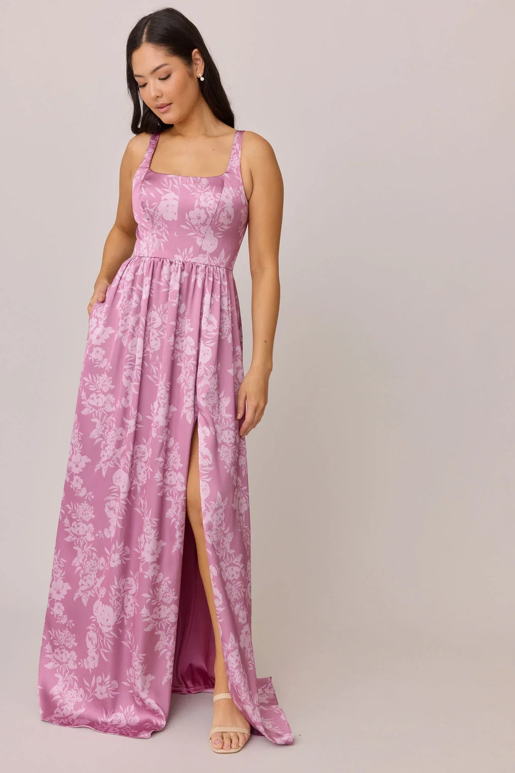 Satin Floral Print Dress | Made To Order