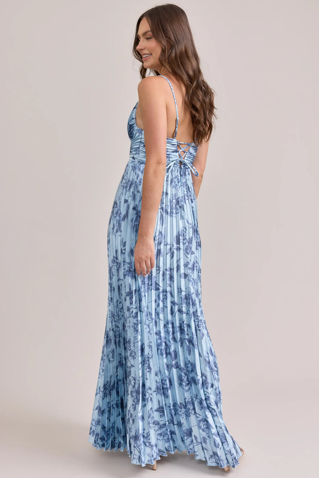 Satin Pleated Floral Print Dress | Made To Order