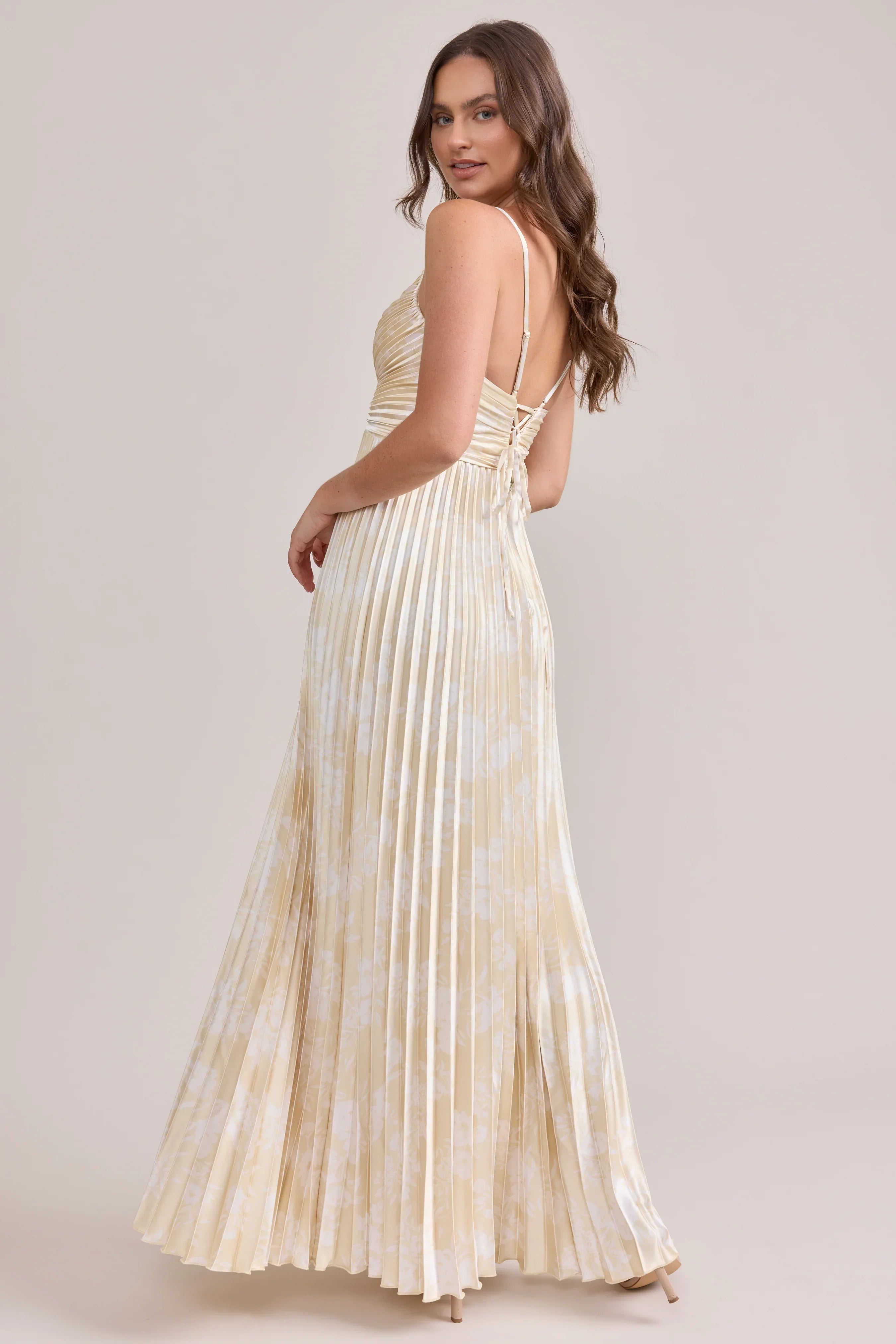 Satin Pleated Floral Print Dress | Made To Order