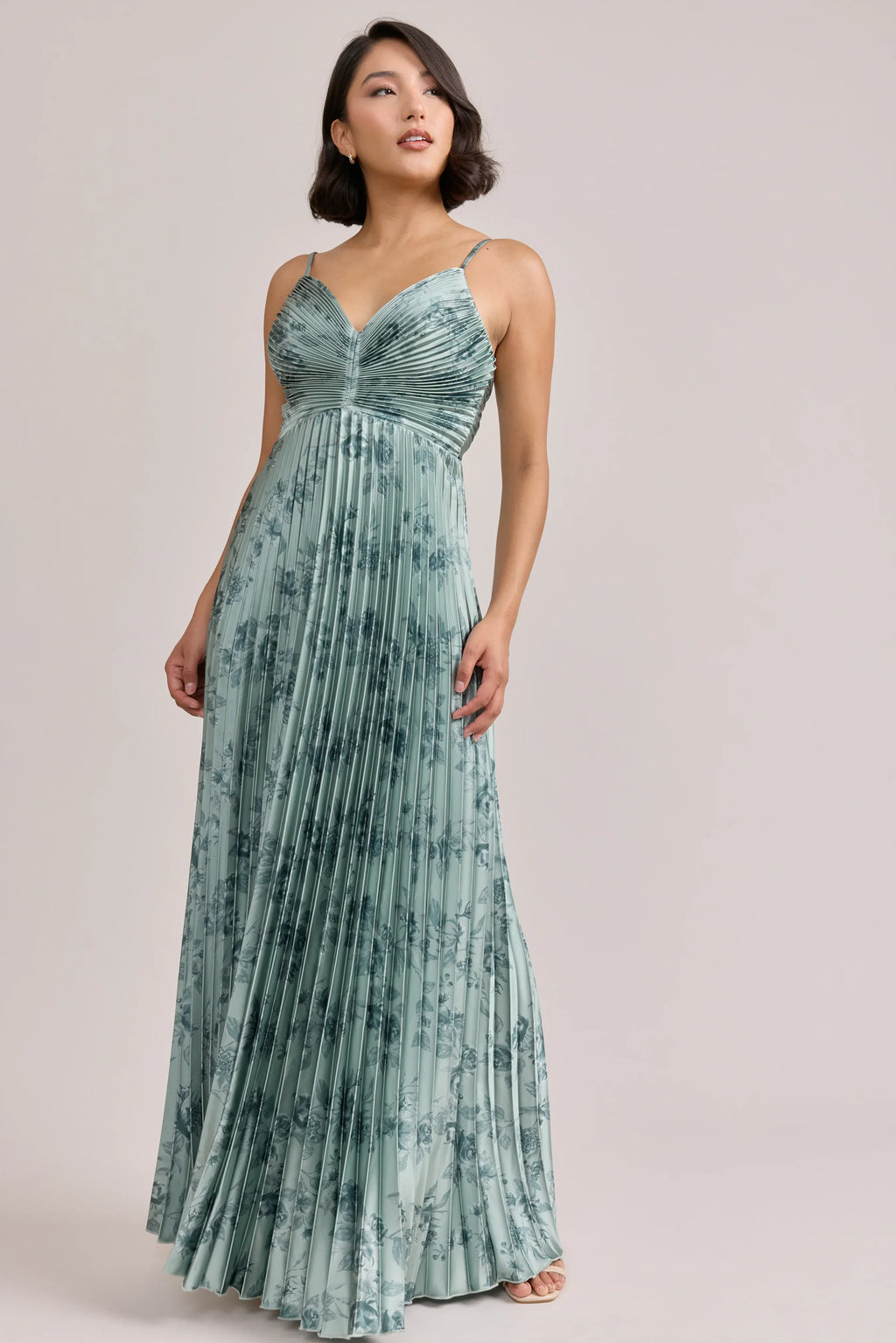 Satin Pleated Floral Print Dress | Made To Order