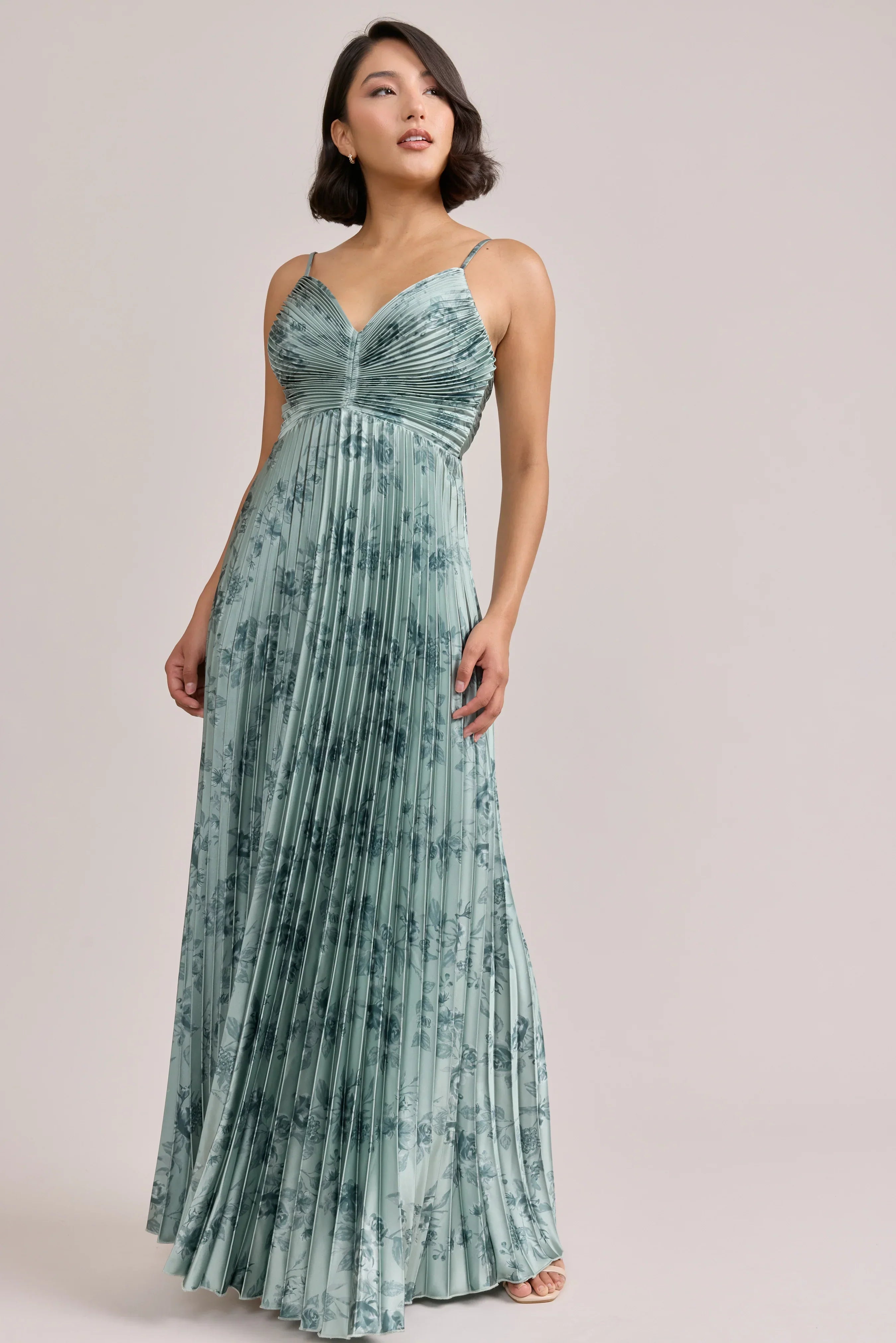 Satin Pleated Floral Print Dress | Made To Order