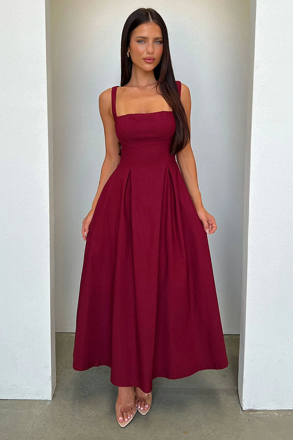 Chantelle Square Neck Midi Dress - Burgundy