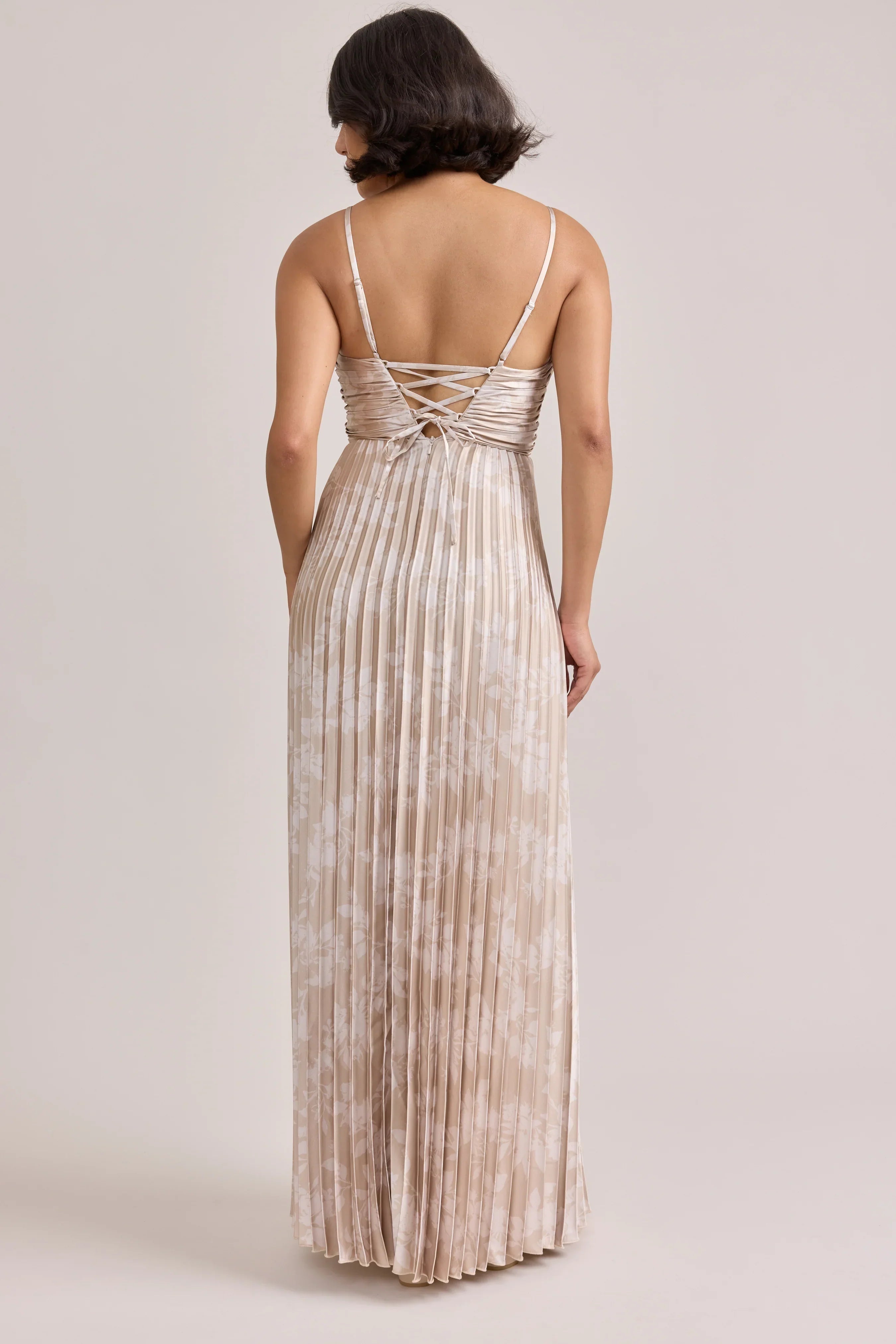 Satin Pleated Floral Print Dress | Made To Order