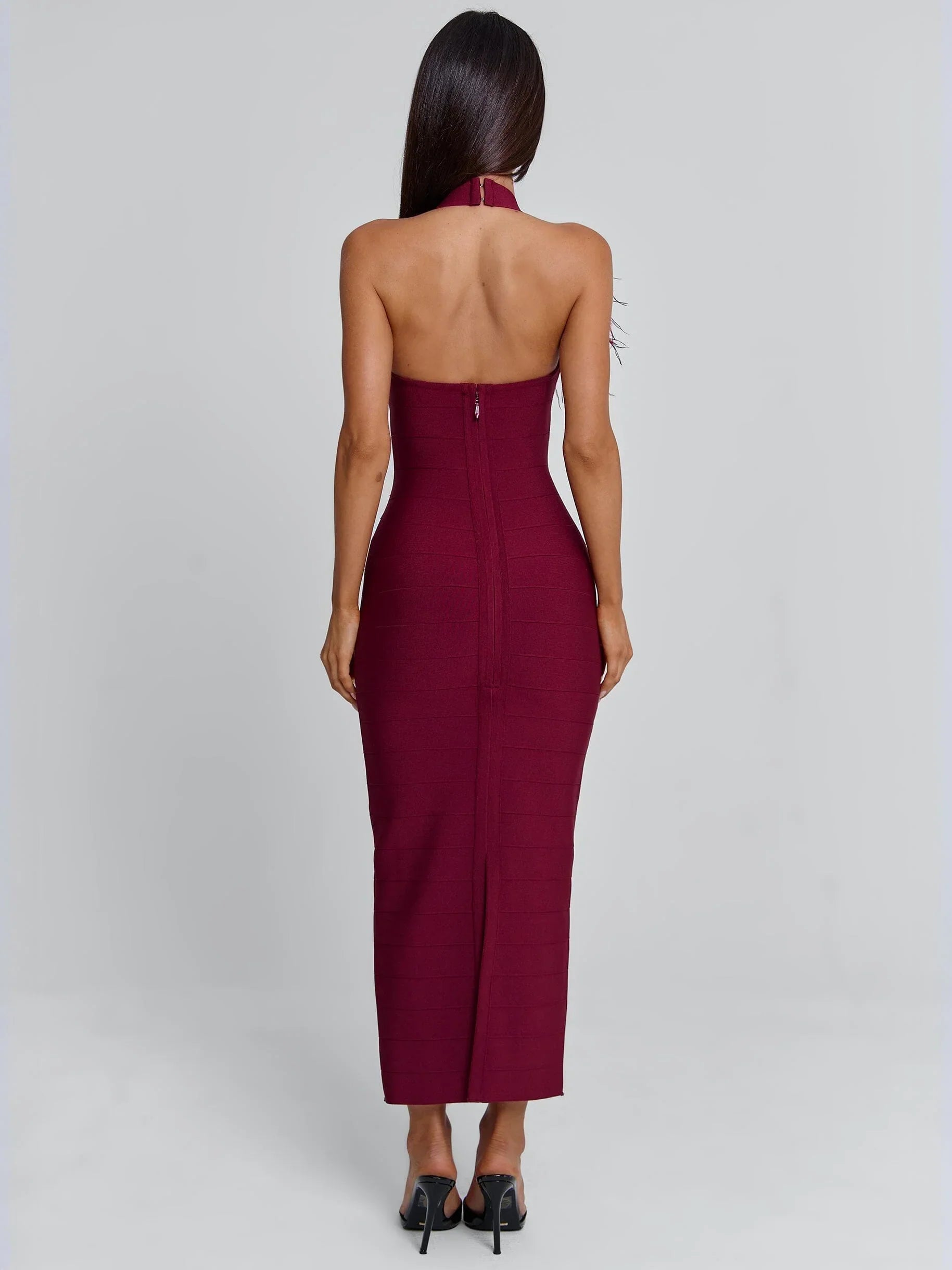 LUNABELLE MIDI DRESS BURGUNDY