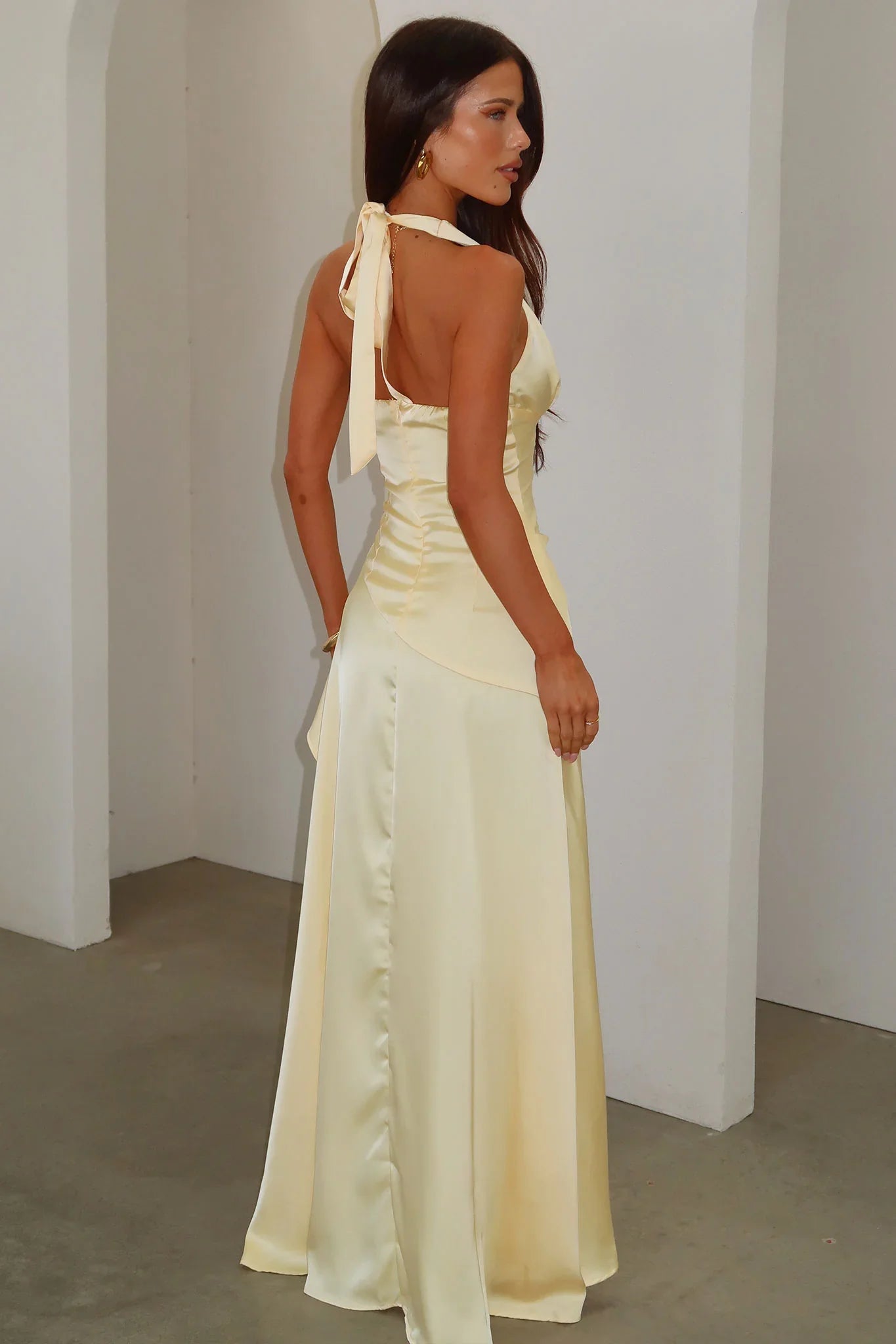 Wrenly V-Neck Satin Maxi Dress - Yellow
