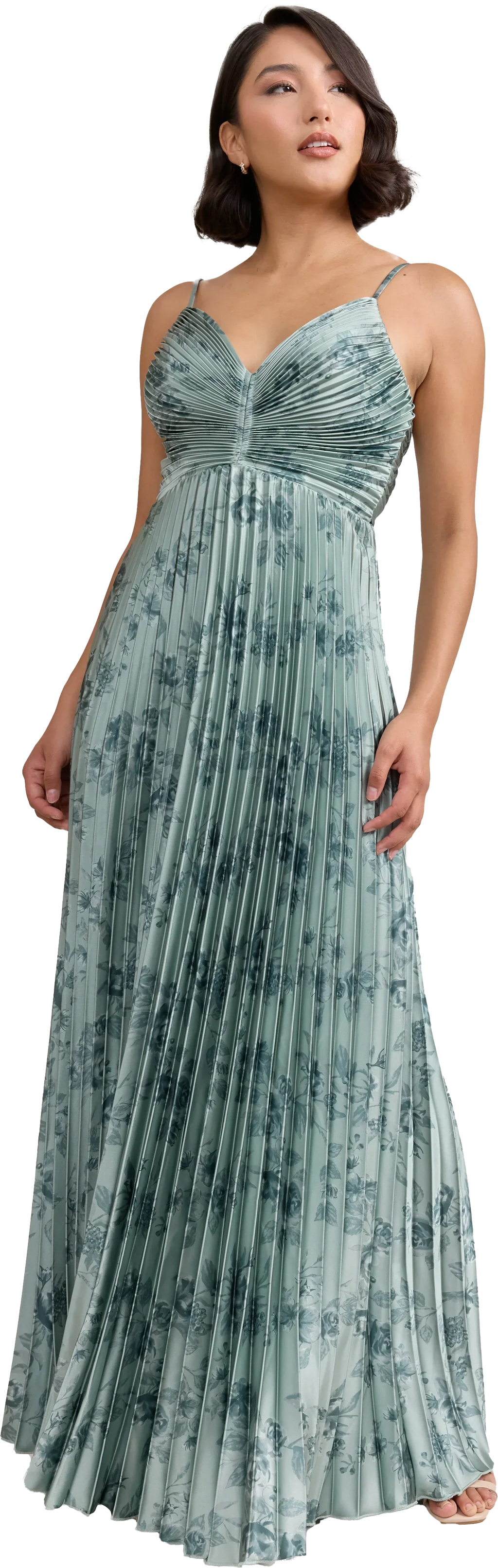 Satin Pleated Floral Print Dress | Made To Order