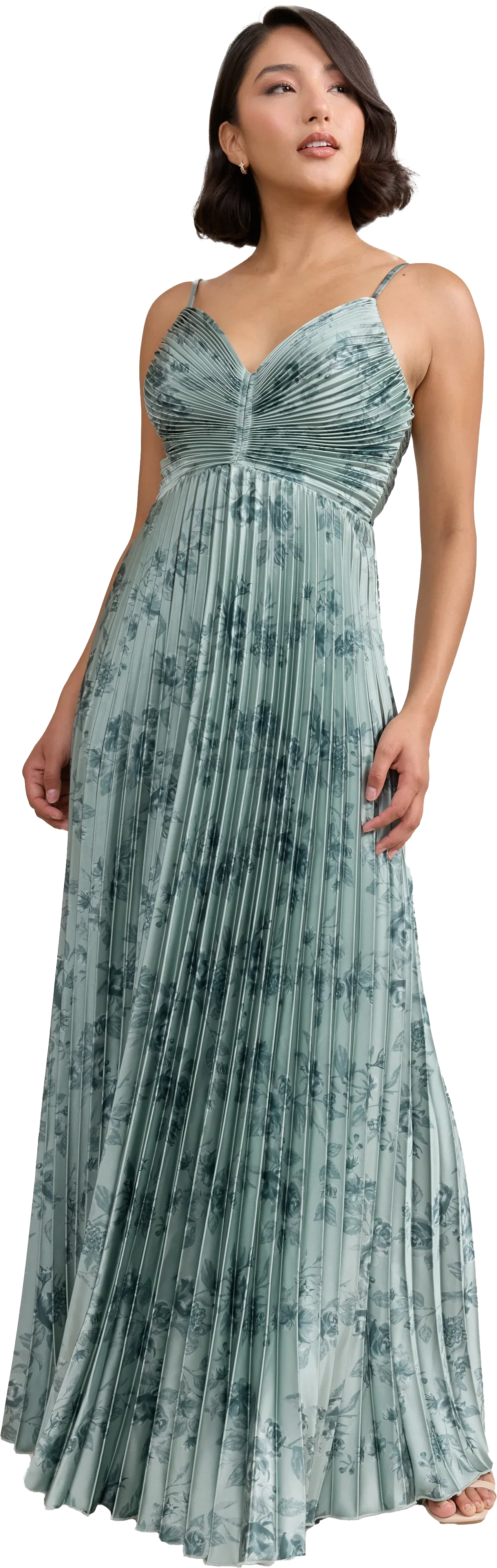 Satin Pleated Floral Print Dress | Made To Order