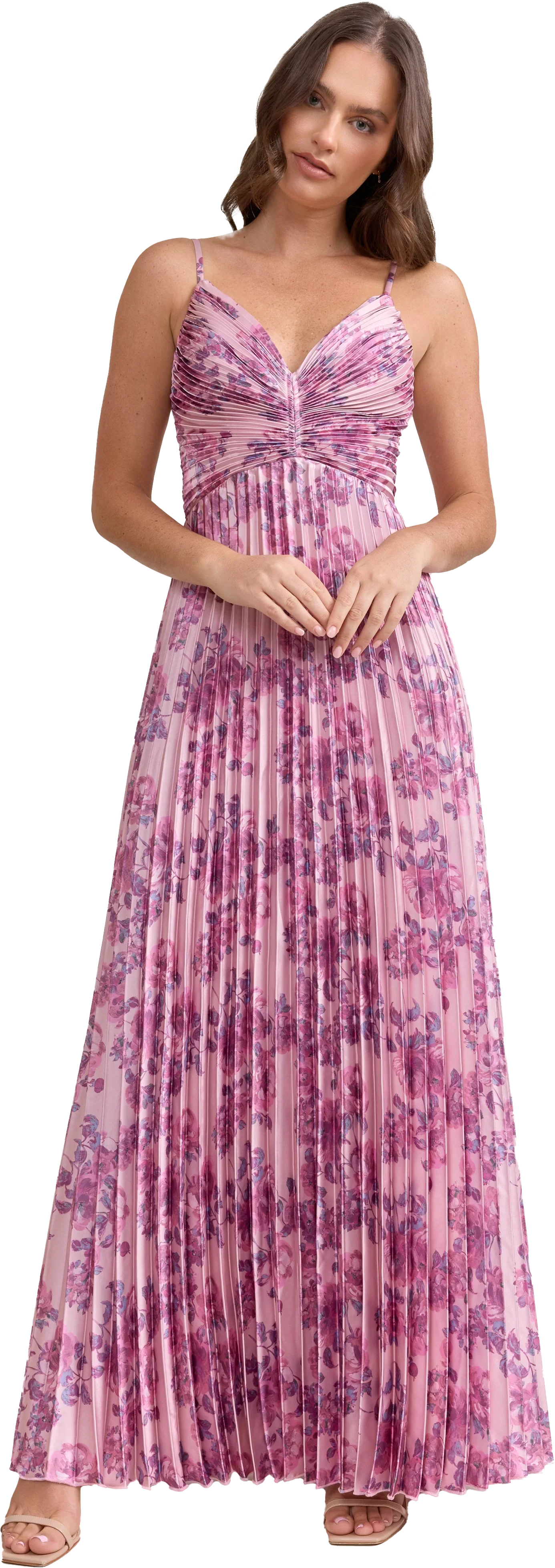 Satin Pleated Floral Print Dress | Made To Order