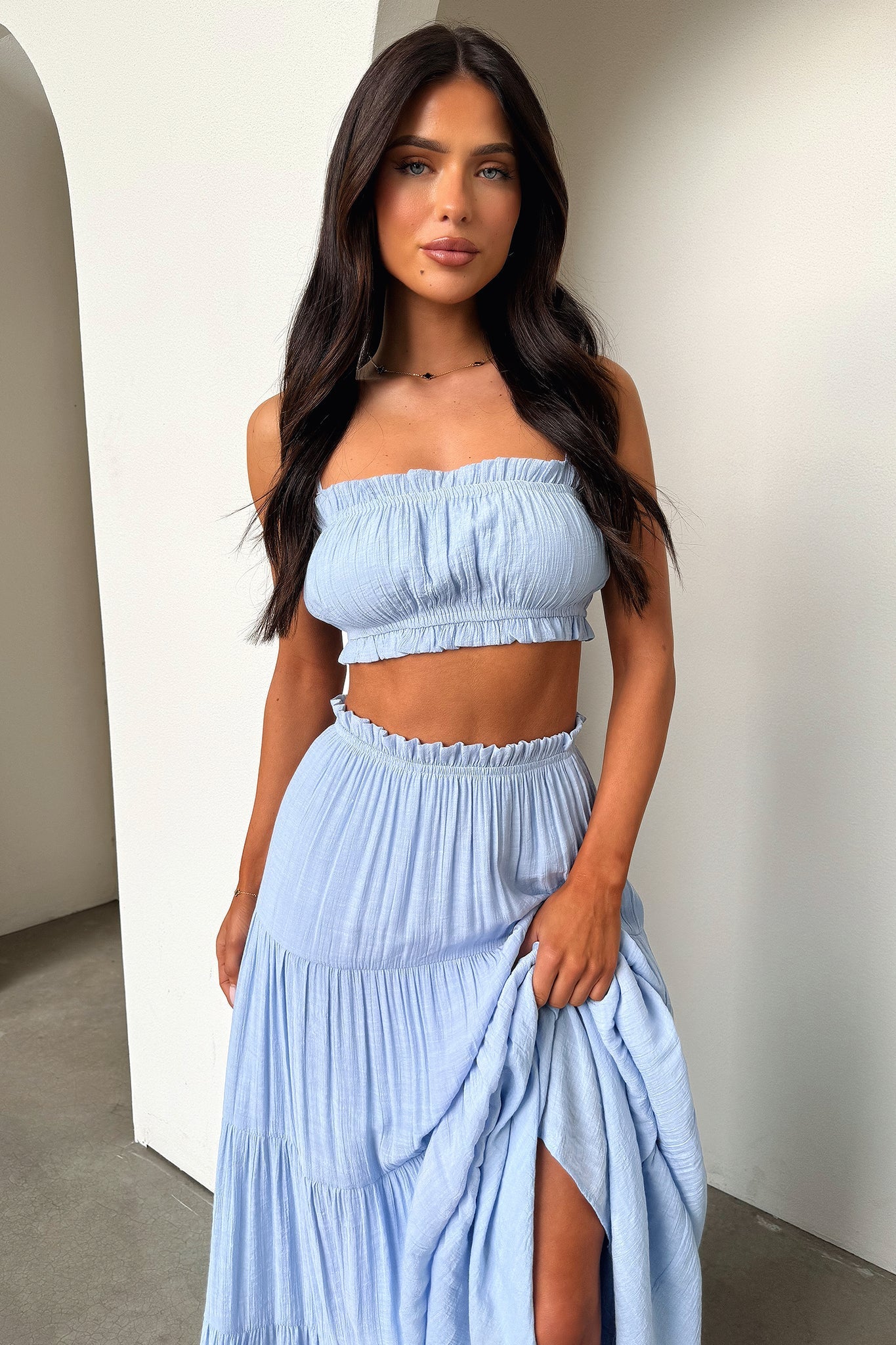 Selina Tiered Maxi Skirt - Blue