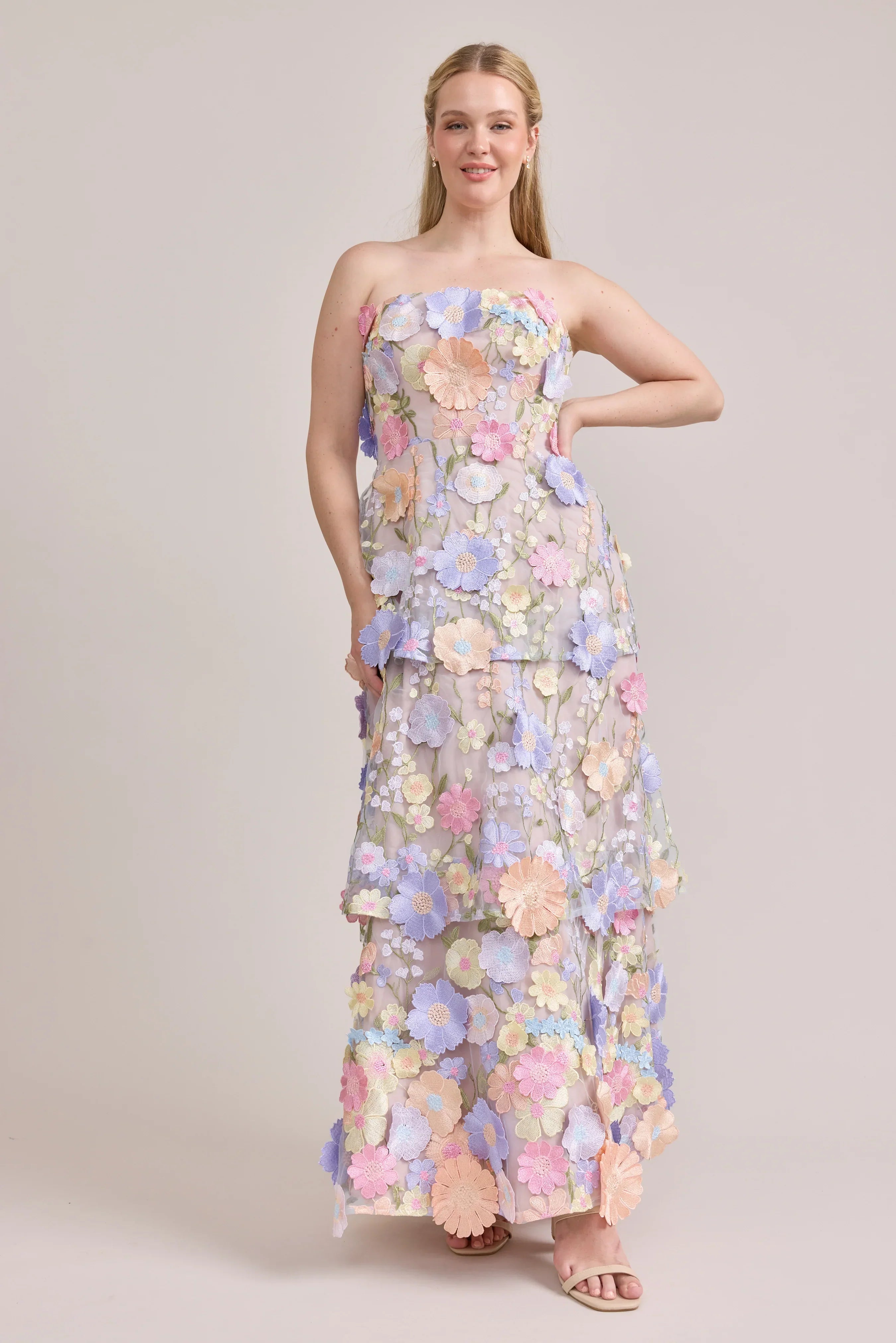 Flora Appliqué Dress Pastel Multi | Ready To Ship