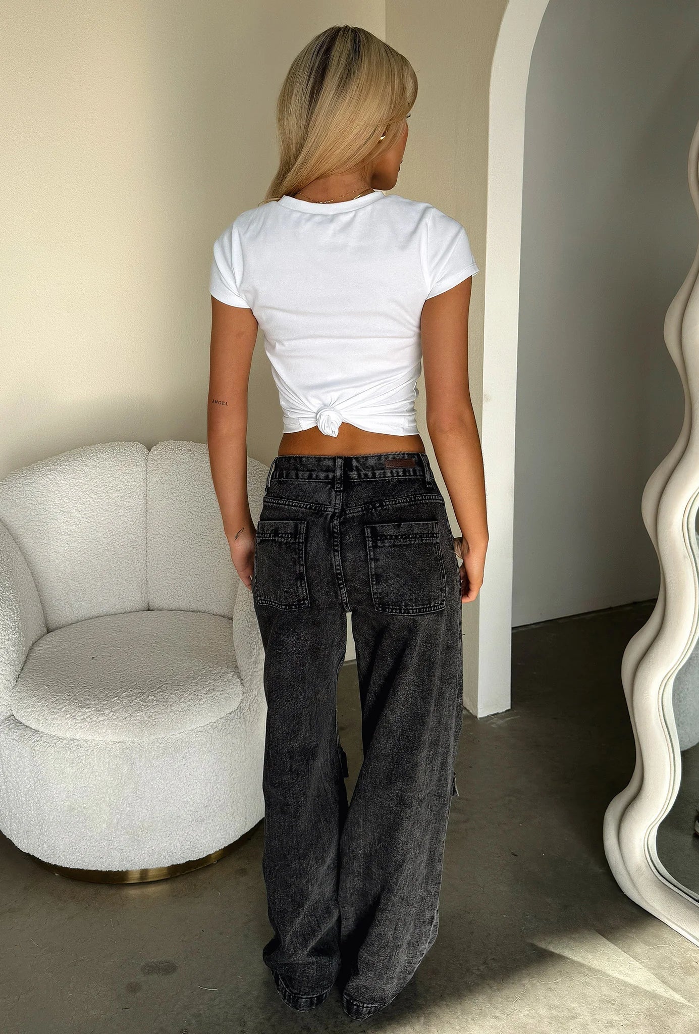 Adalia Mid Rise Wide Leg Jeans - Black Acid Wash