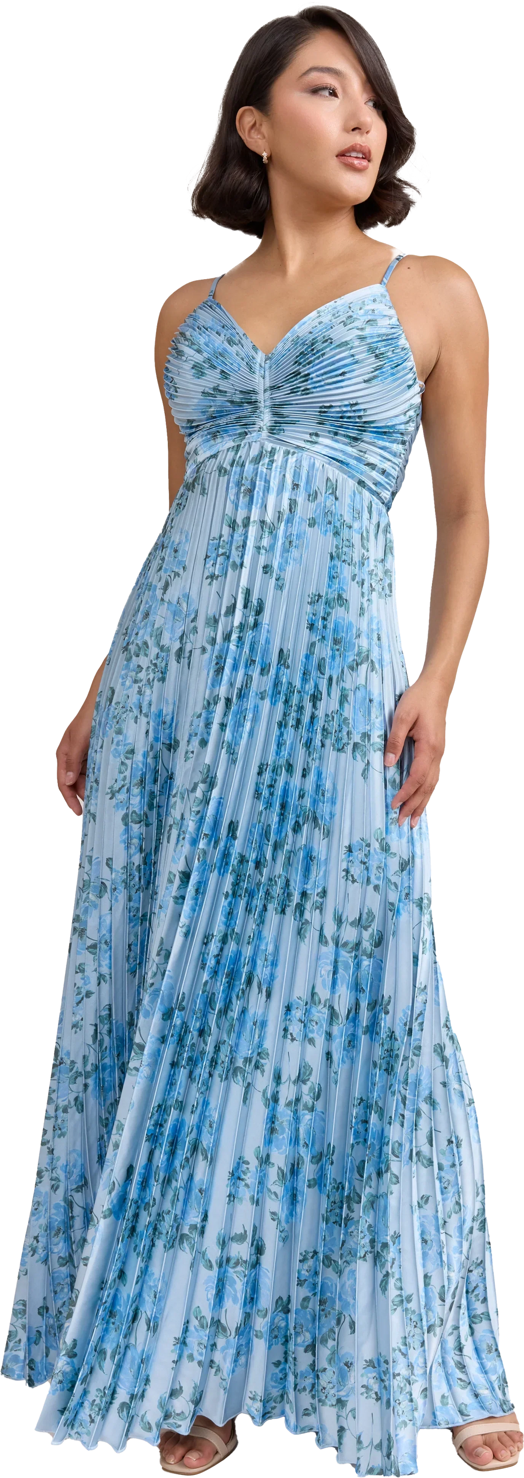 Satin Pleated Floral Print Dress | Made To Order