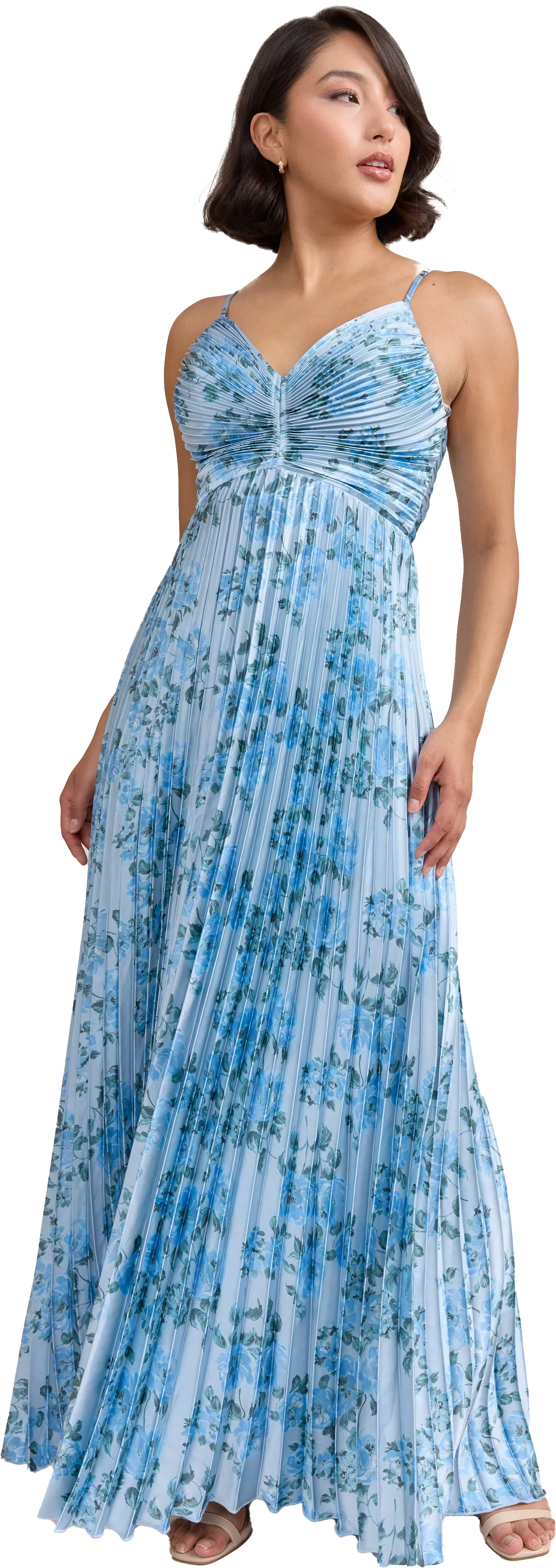Satin Pleated Floral Print Dress | Made To Order
