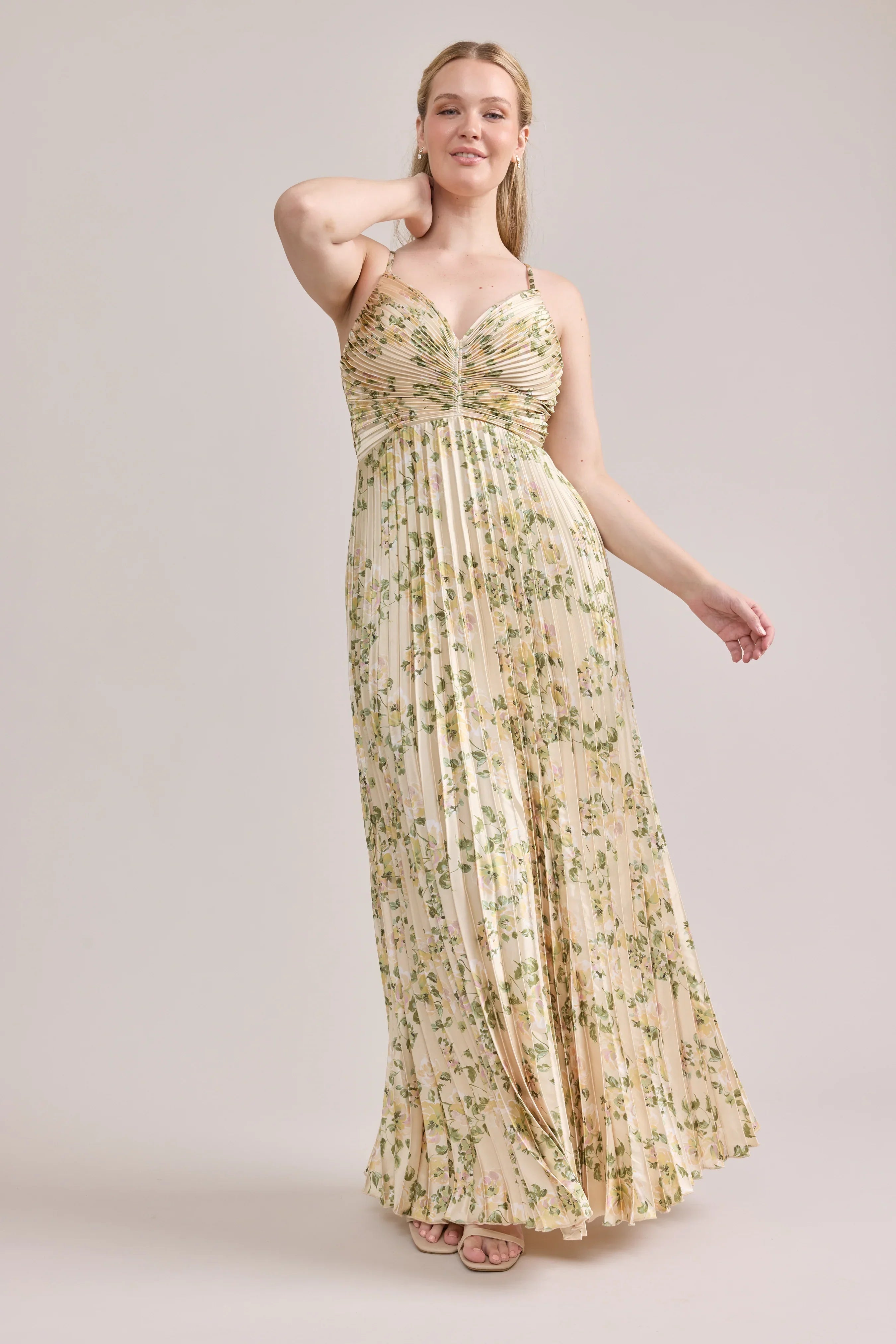 Satin Pleated Floral Print Dress | Made To Order