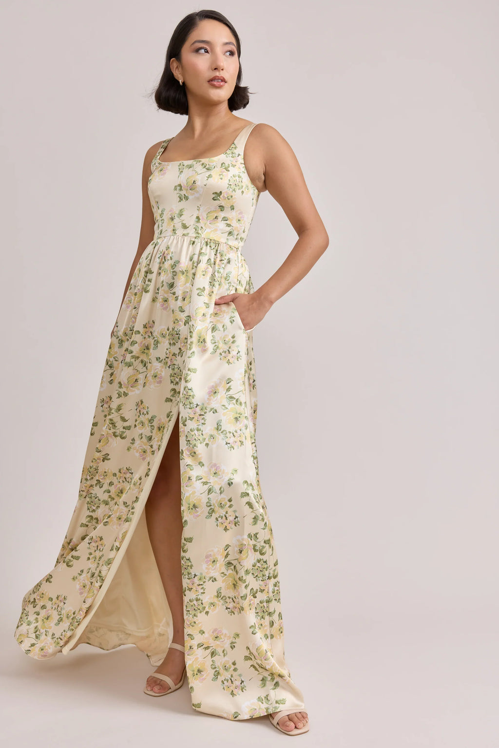 Satin Floral Print Dress | Made To Order