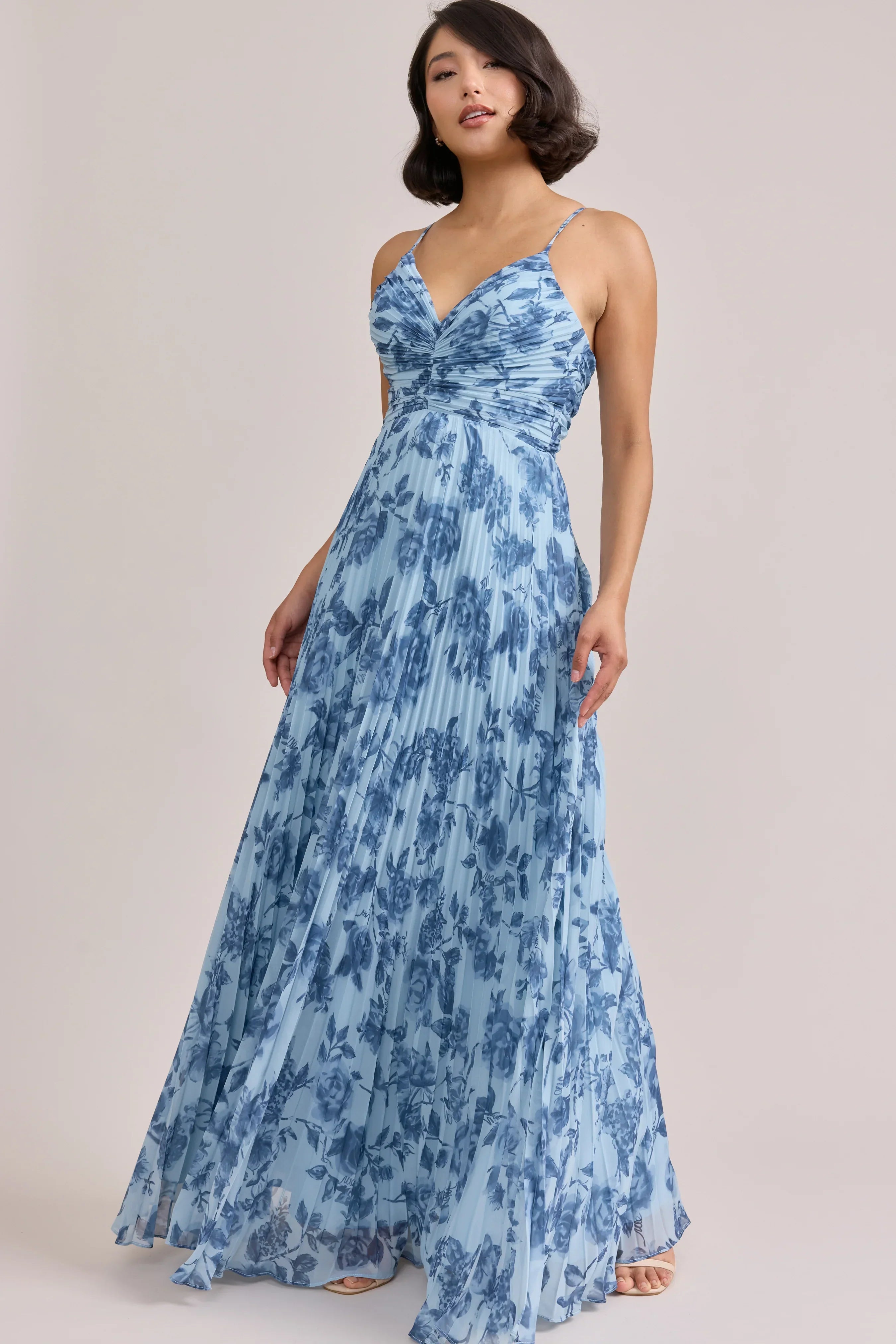 Chiffon Pleated Floral Print Dress | Made To Order