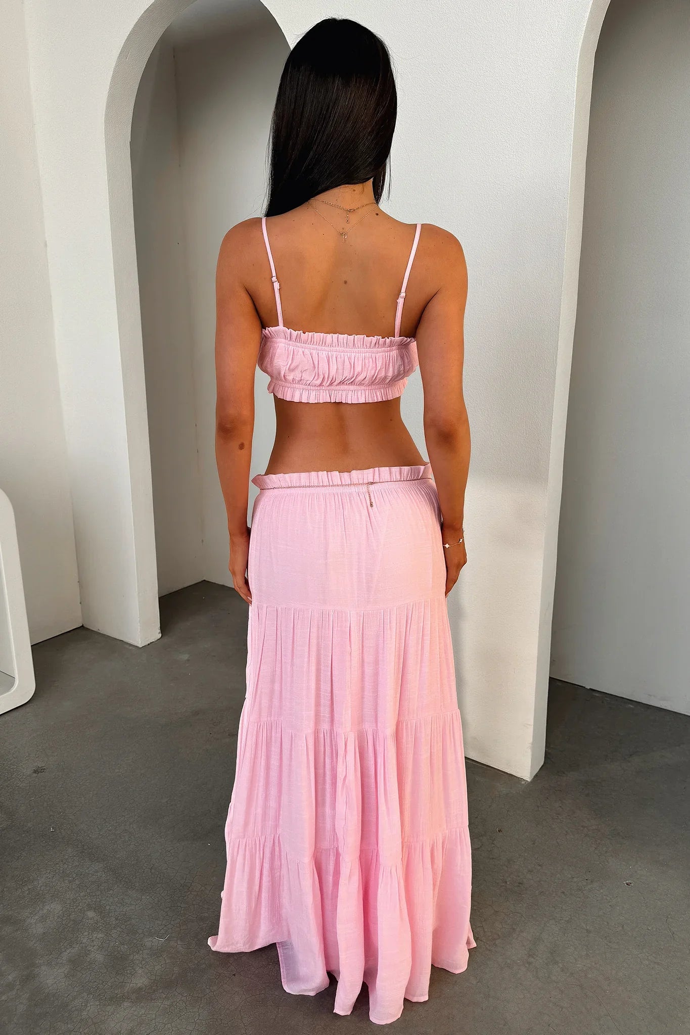Selina Tiered Maxi Skirt - Pink
