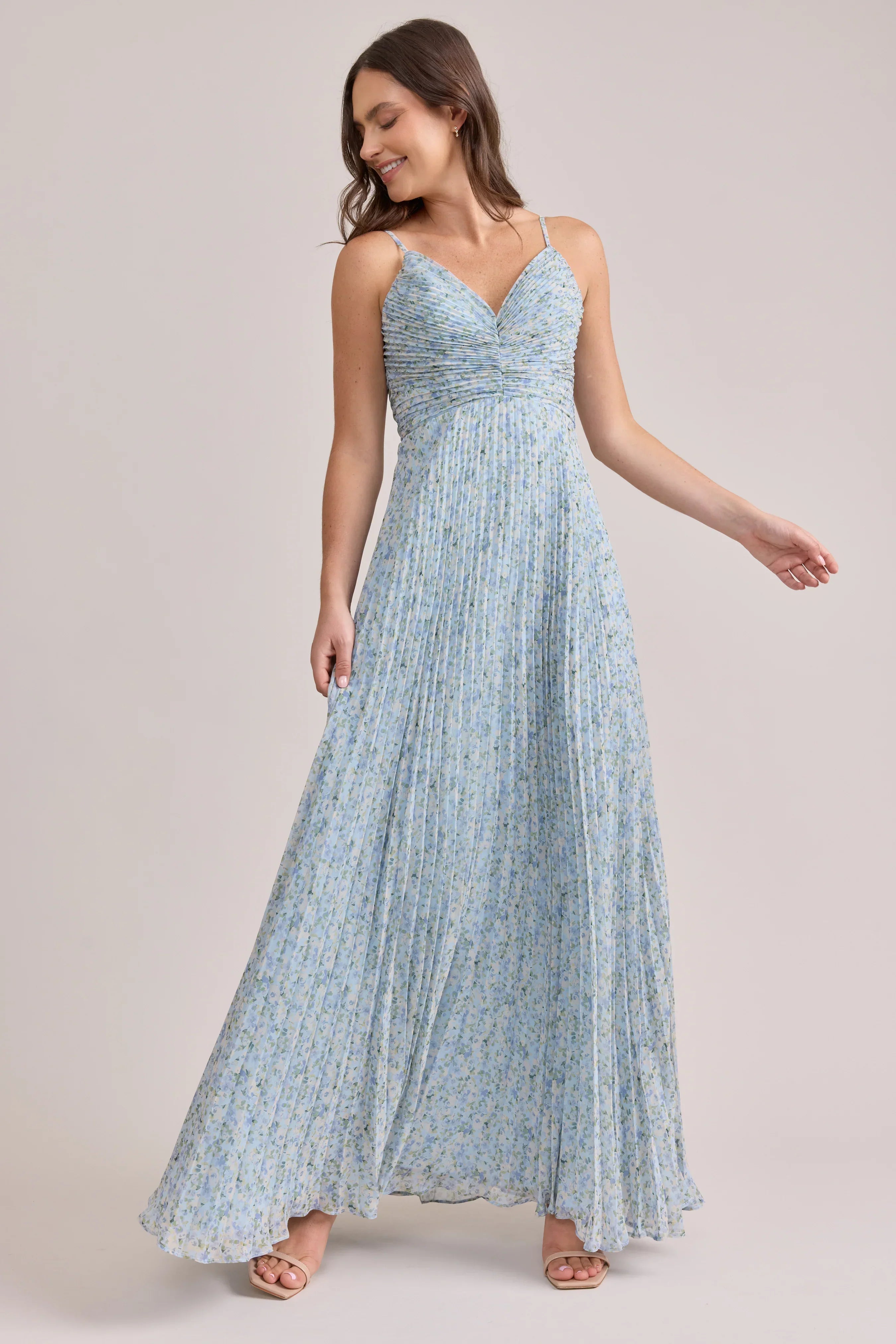 Chiffon Pleated Floral Print Dress | Made To Order