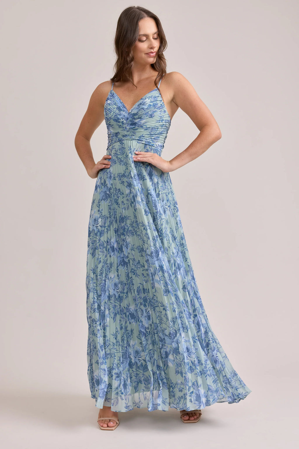 Chiffon Pleated Floral Print Dress | Made To Order