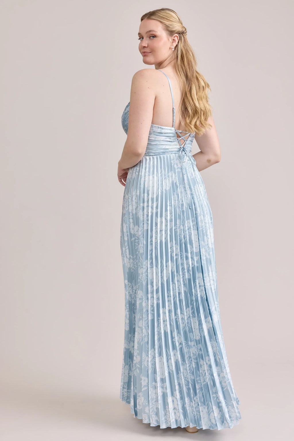 Satin Pleated Floral Print Dress | Made To Order