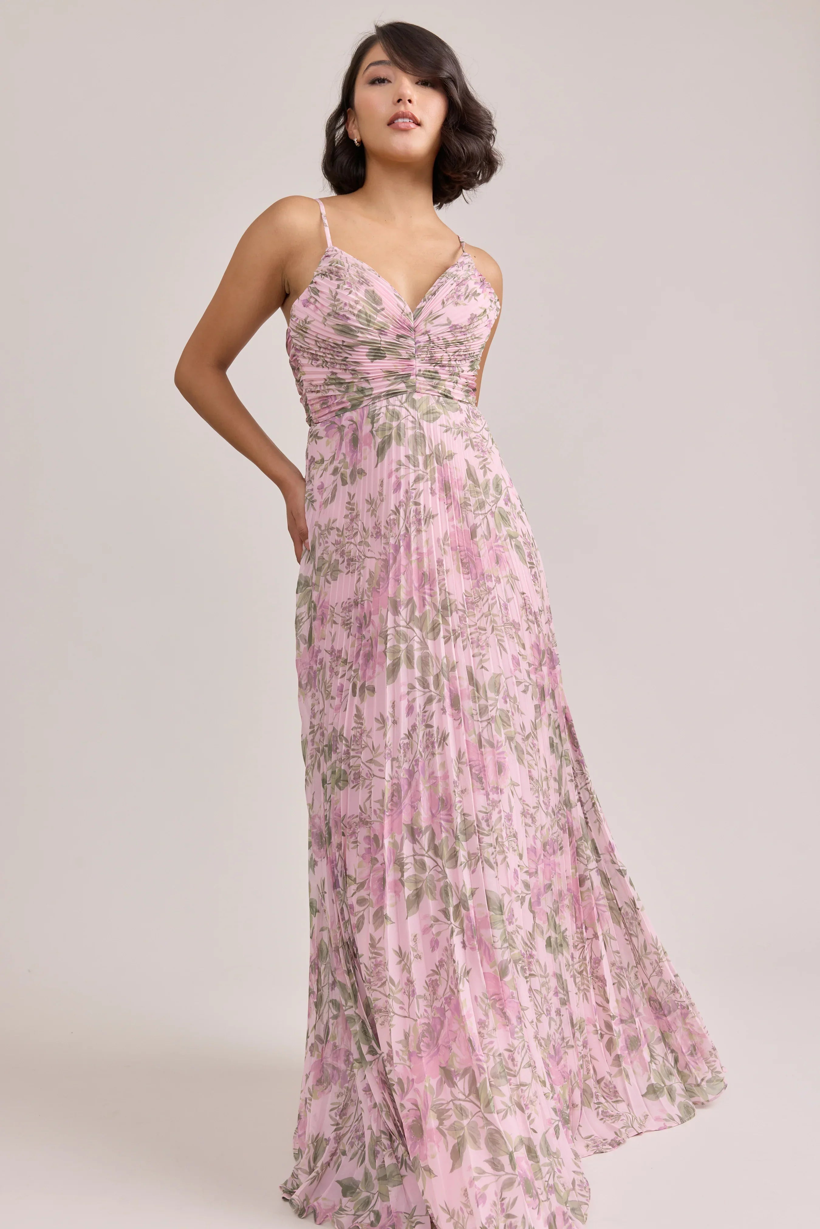 Chiffon Pleated Floral Print Dress | Made To Order