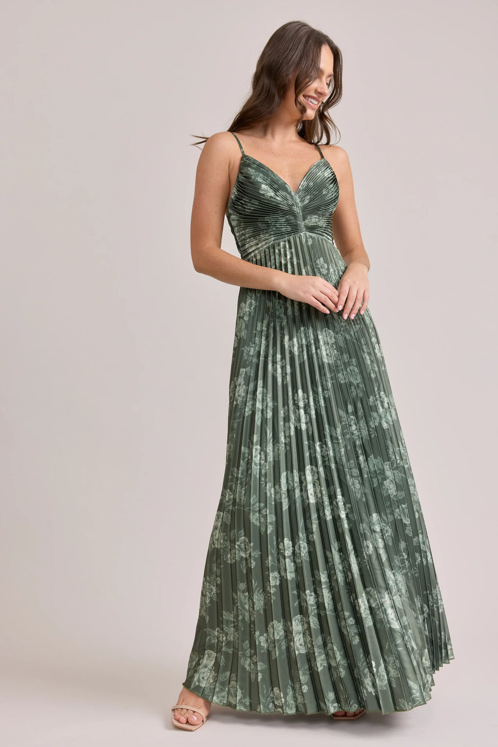 Satin Pleated Floral Print Dress | Made To Order