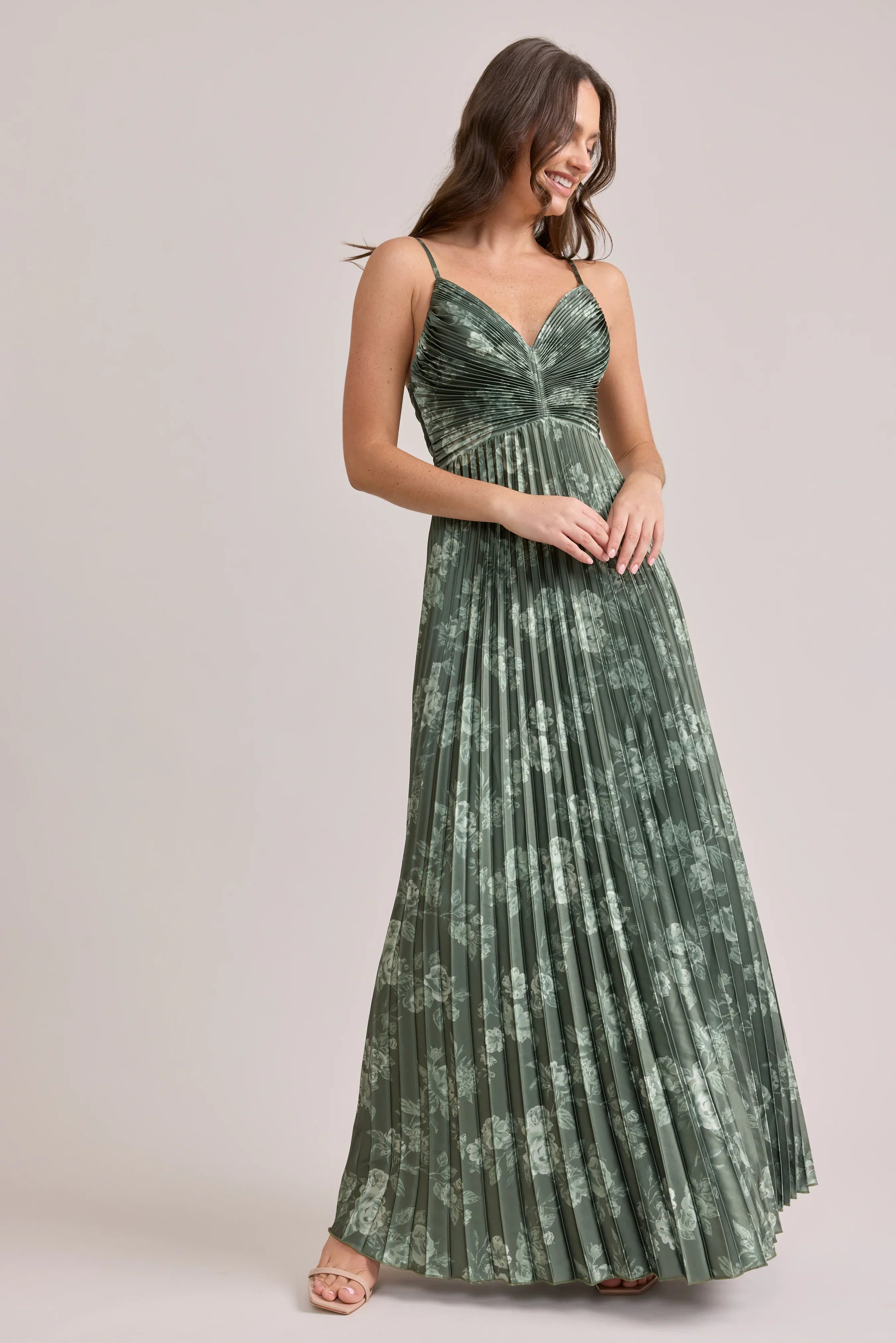 Satin Pleated Floral Print Dress | Made To Order
