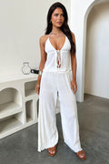 Prisha Wide Leg Plisse Pants - Cream