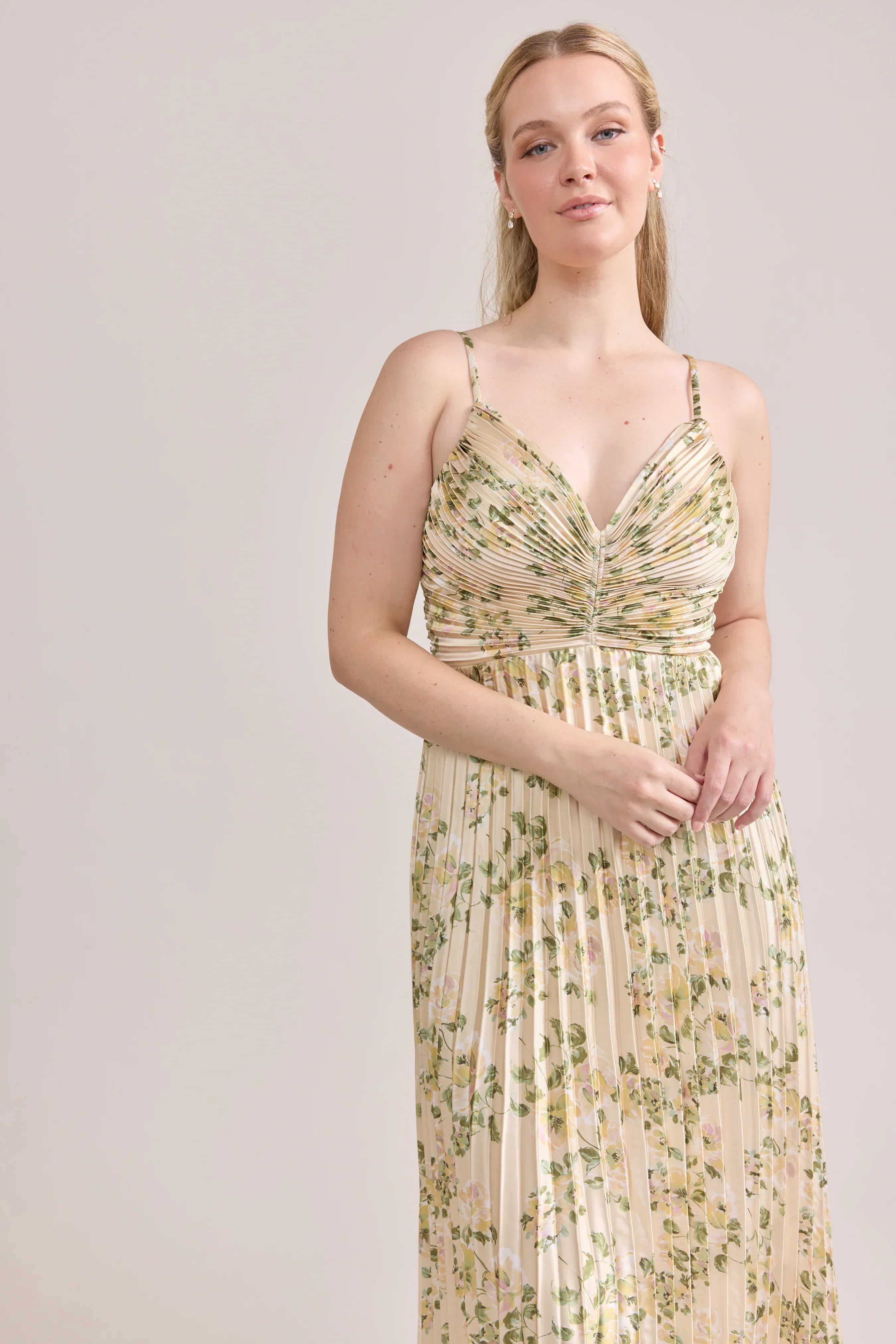 Satin Pleated Floral Print Dress | Made To Order