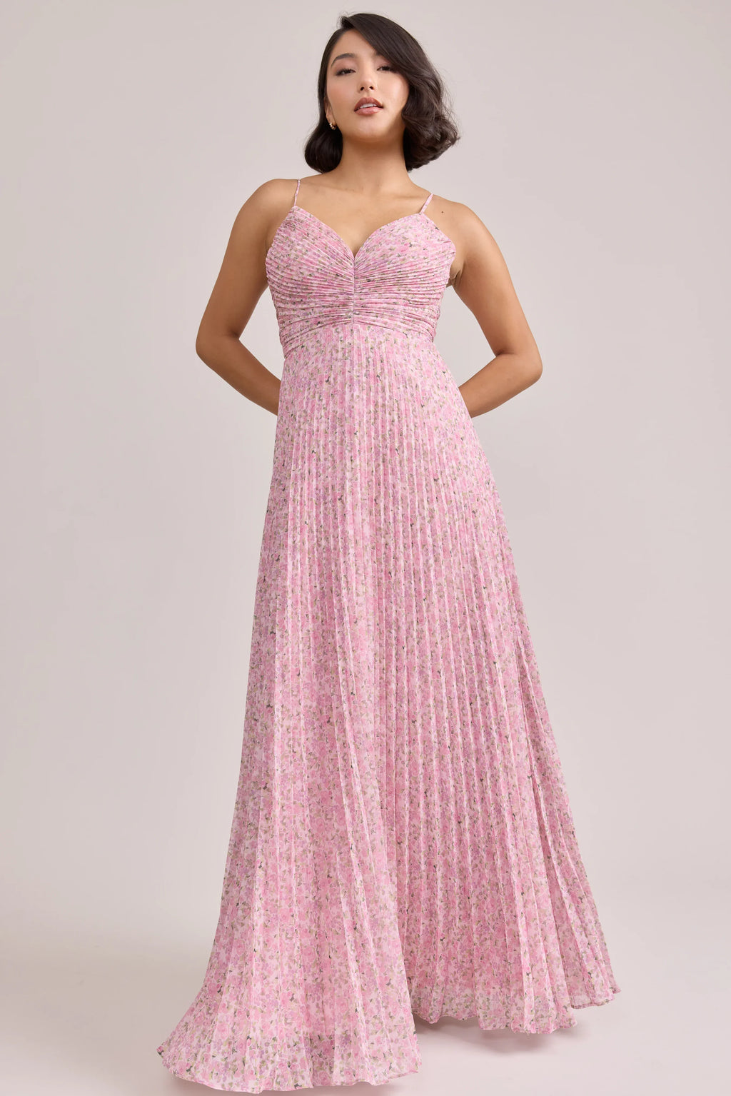 Chiffon Pleated Floral Print Dress | Made To Order