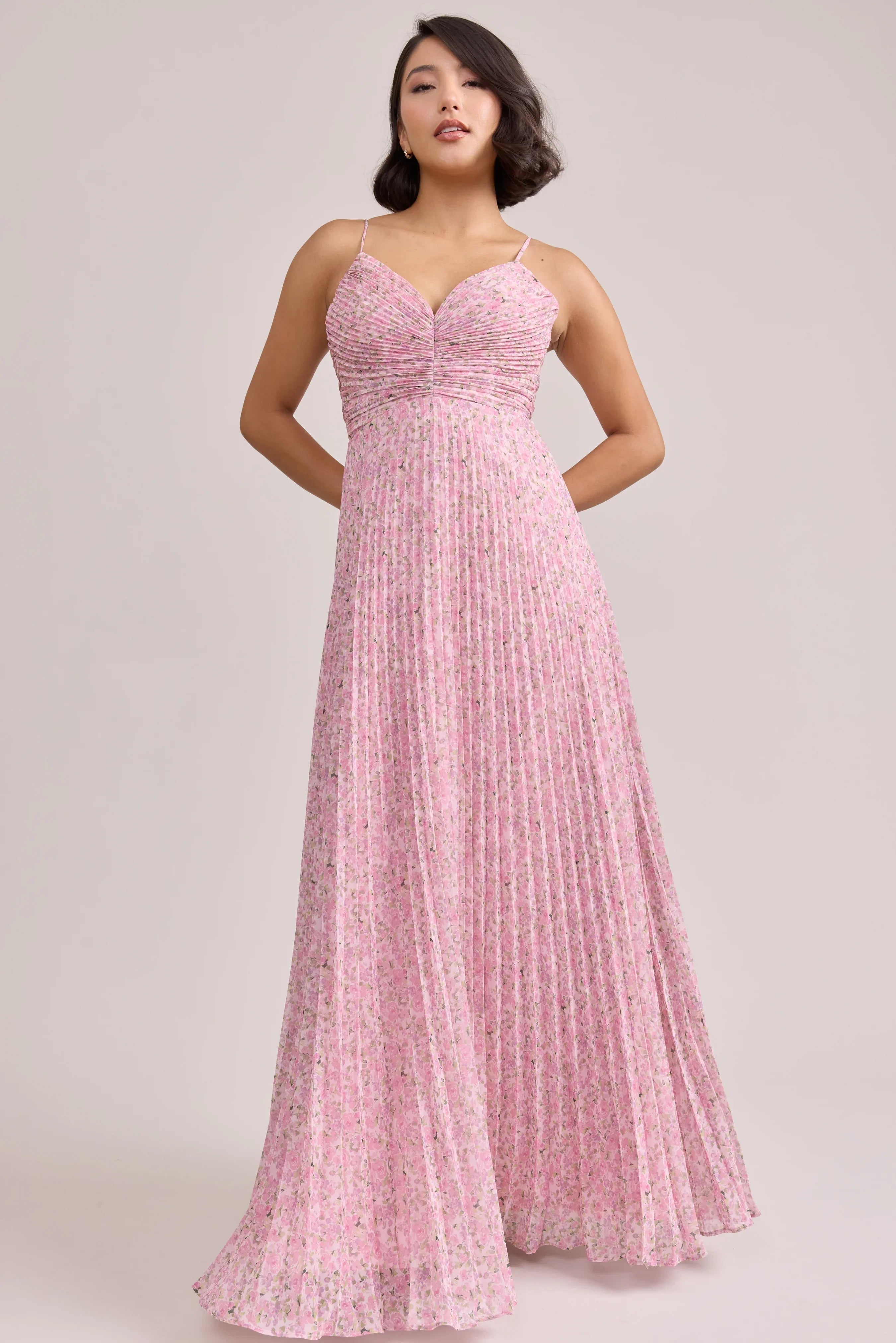 Chiffon Pleated Floral Print Dress | Made To Order