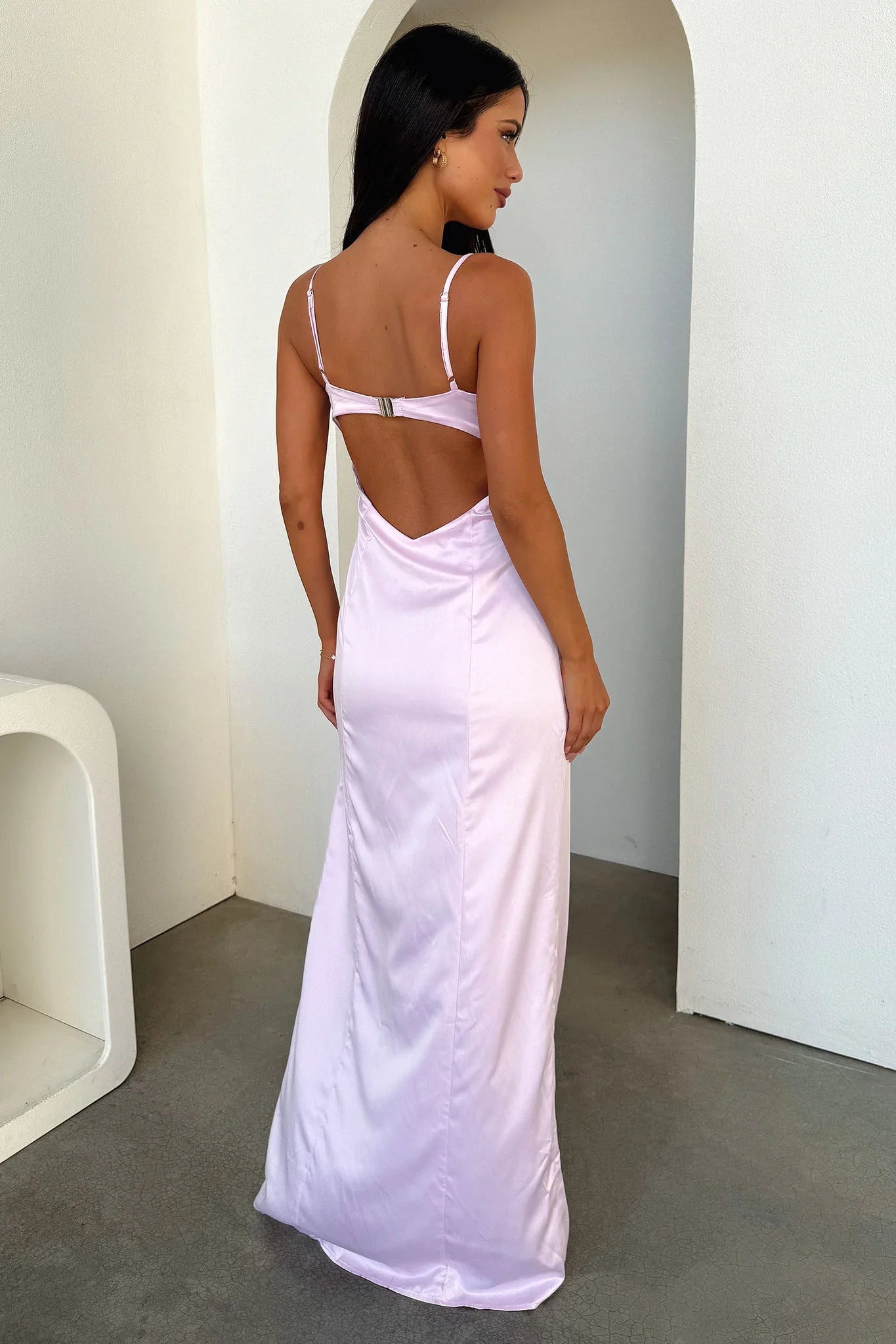 Violetta Scoop Neck Satin Maxi Dress - Pink