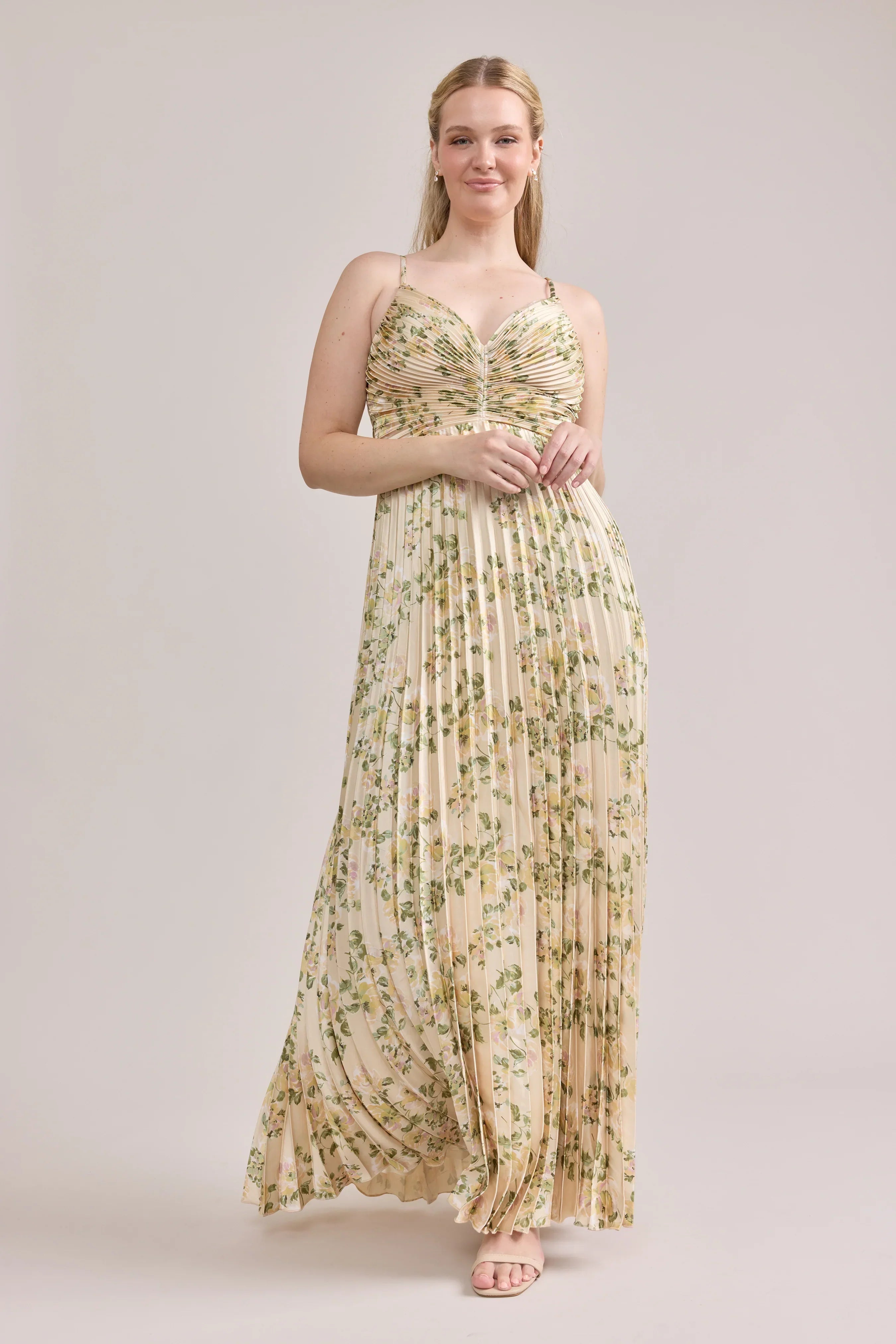 Satin Pleated Floral Print Dress | Made To Order