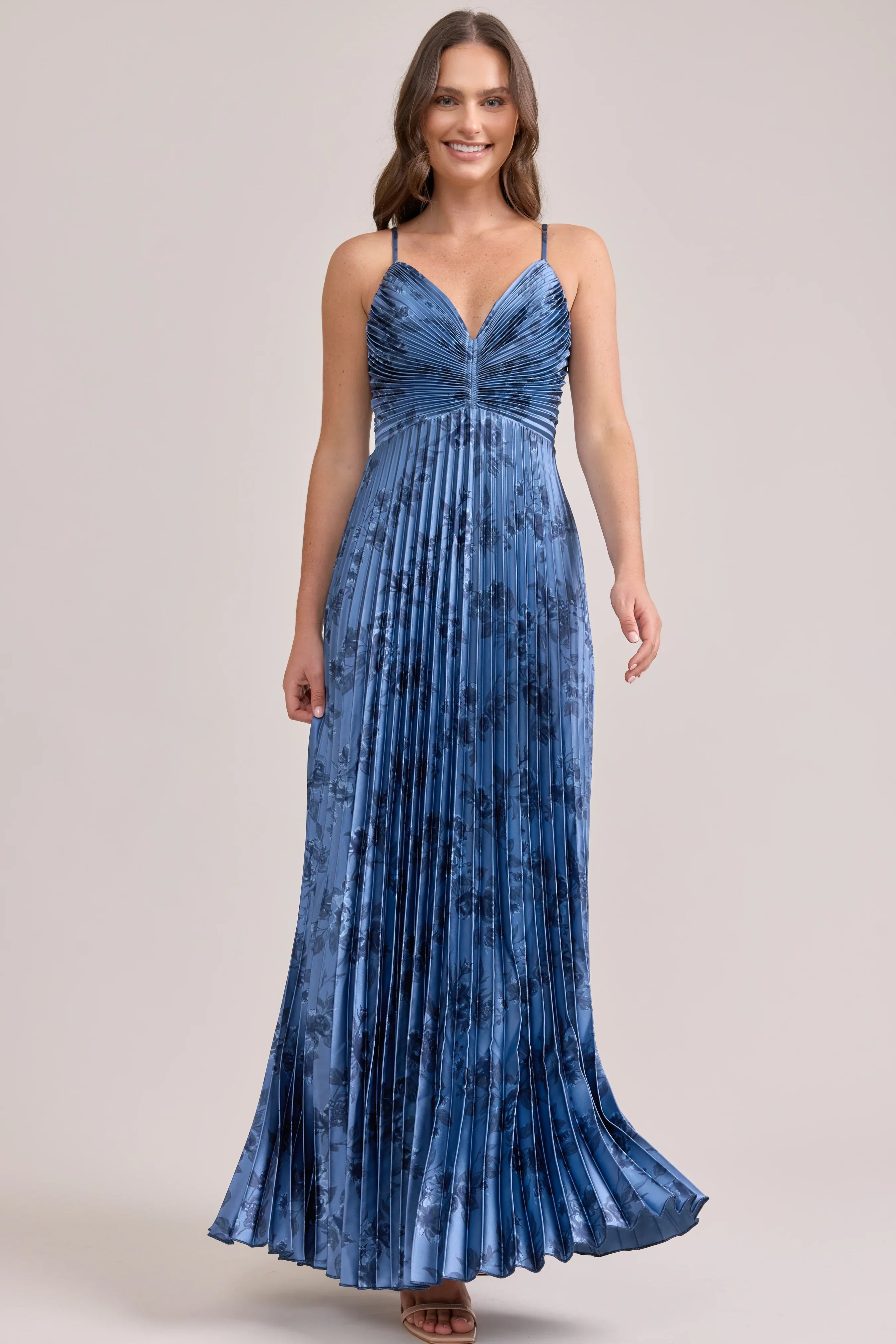 Satin Pleated Floral Print Dress | Made To Order