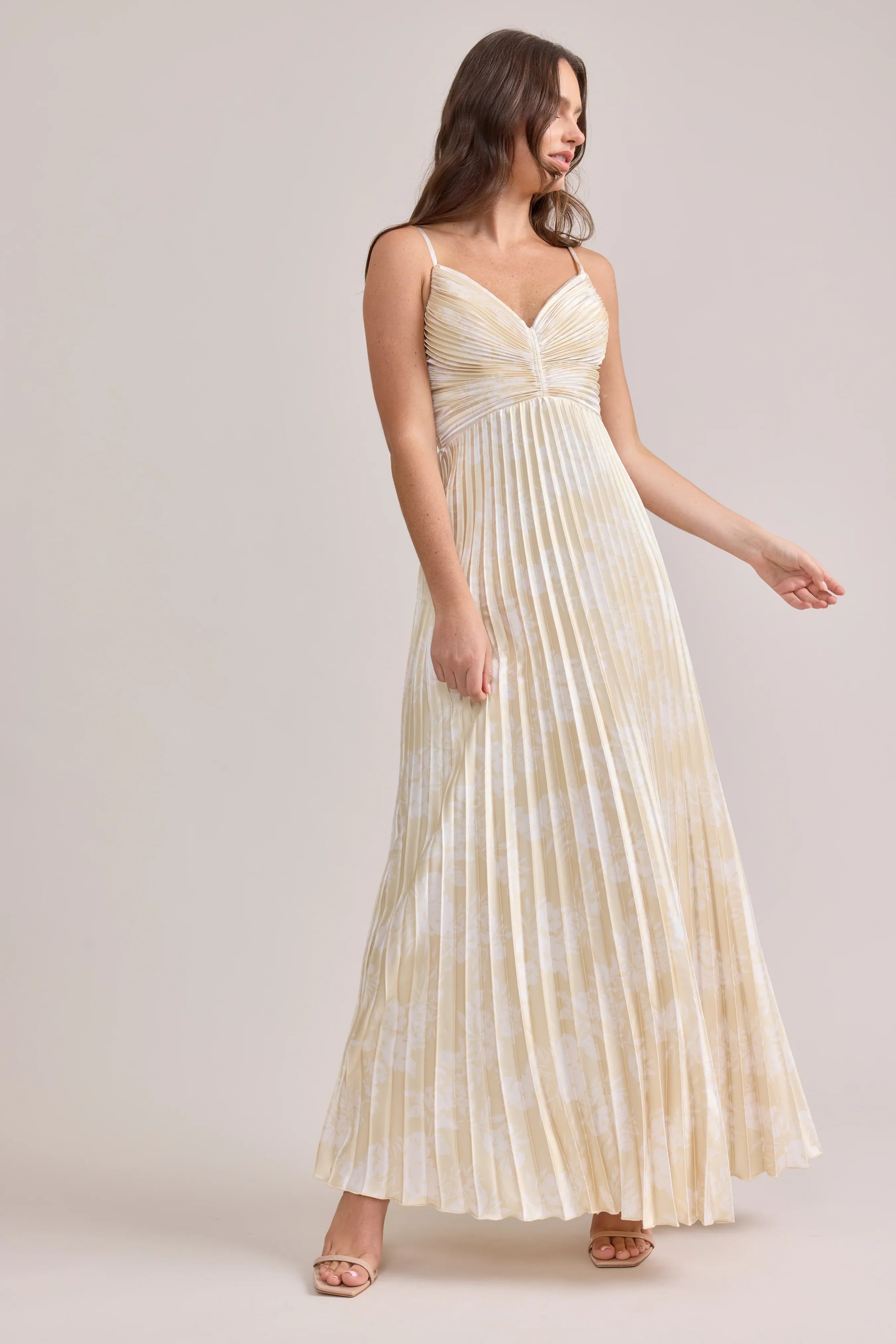 Satin Pleated Floral Print Dress | Made To Order
