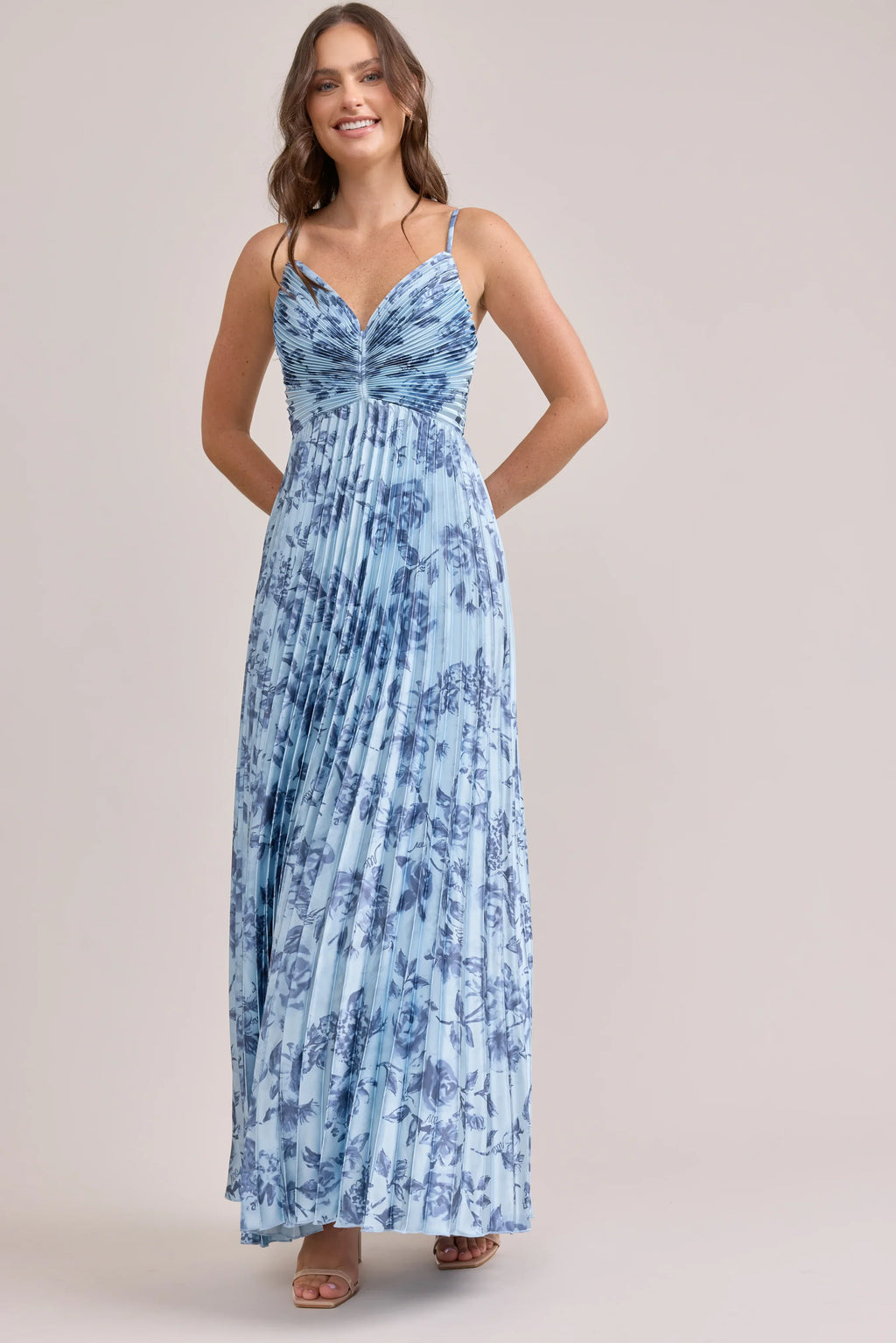 Satin Pleated Floral Print Dress | Made To Order