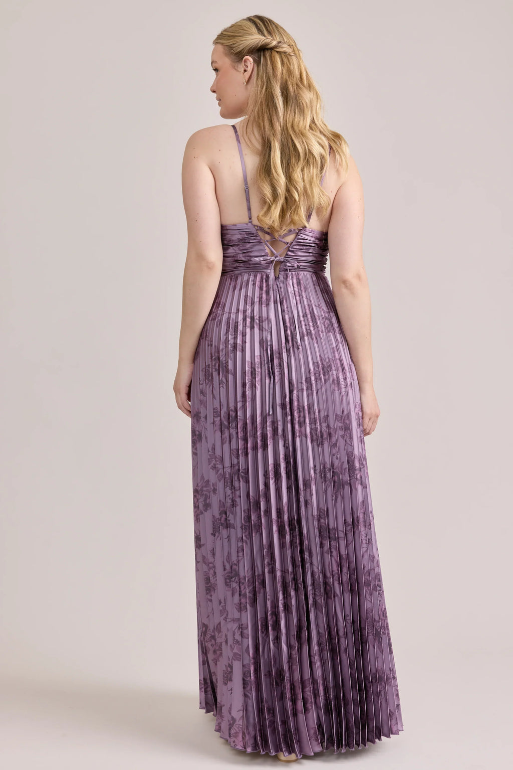 Satin Pleated Floral Print Dress | Made To Order