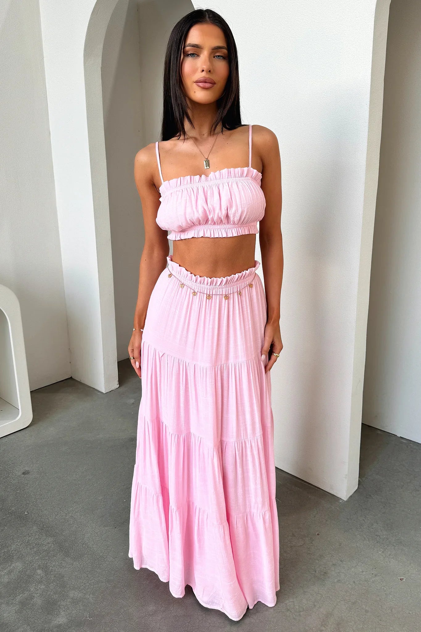 Selina Tiered Maxi Skirt - Pink