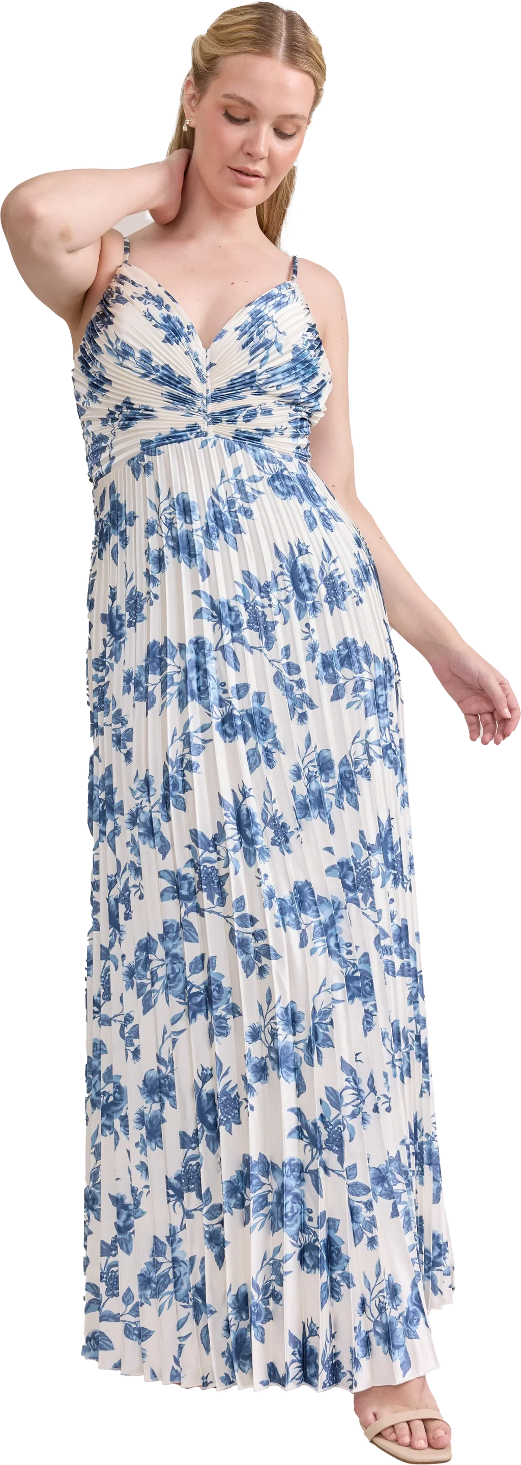 Satin Pleated Floral Print Dress | Made To Order