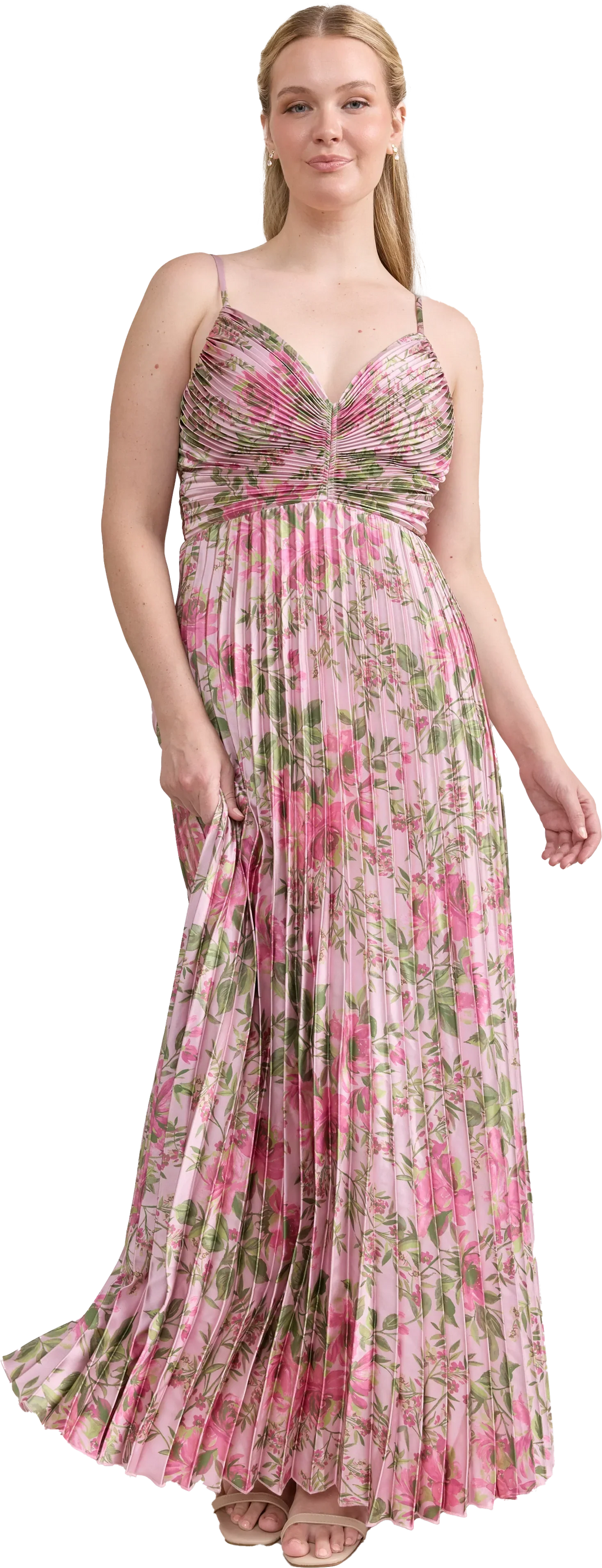 Satin Pleated Floral Print Dress | Made To Order