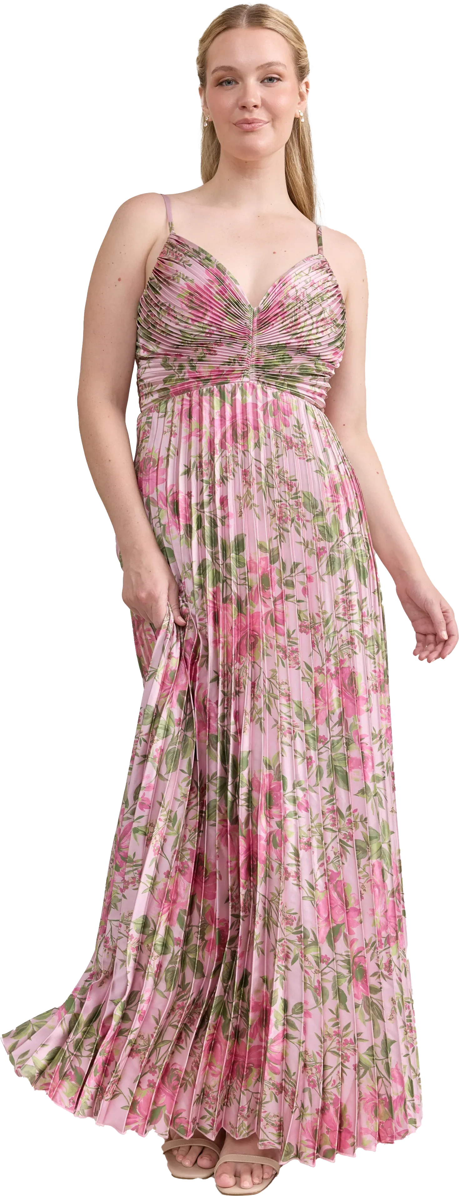 Satin Pleated Floral Print Dress | Made To Order