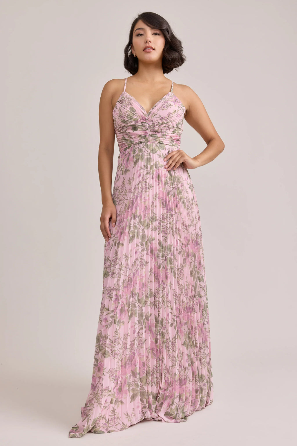 Chiffon Pleated Floral Print Dress | Made To Order