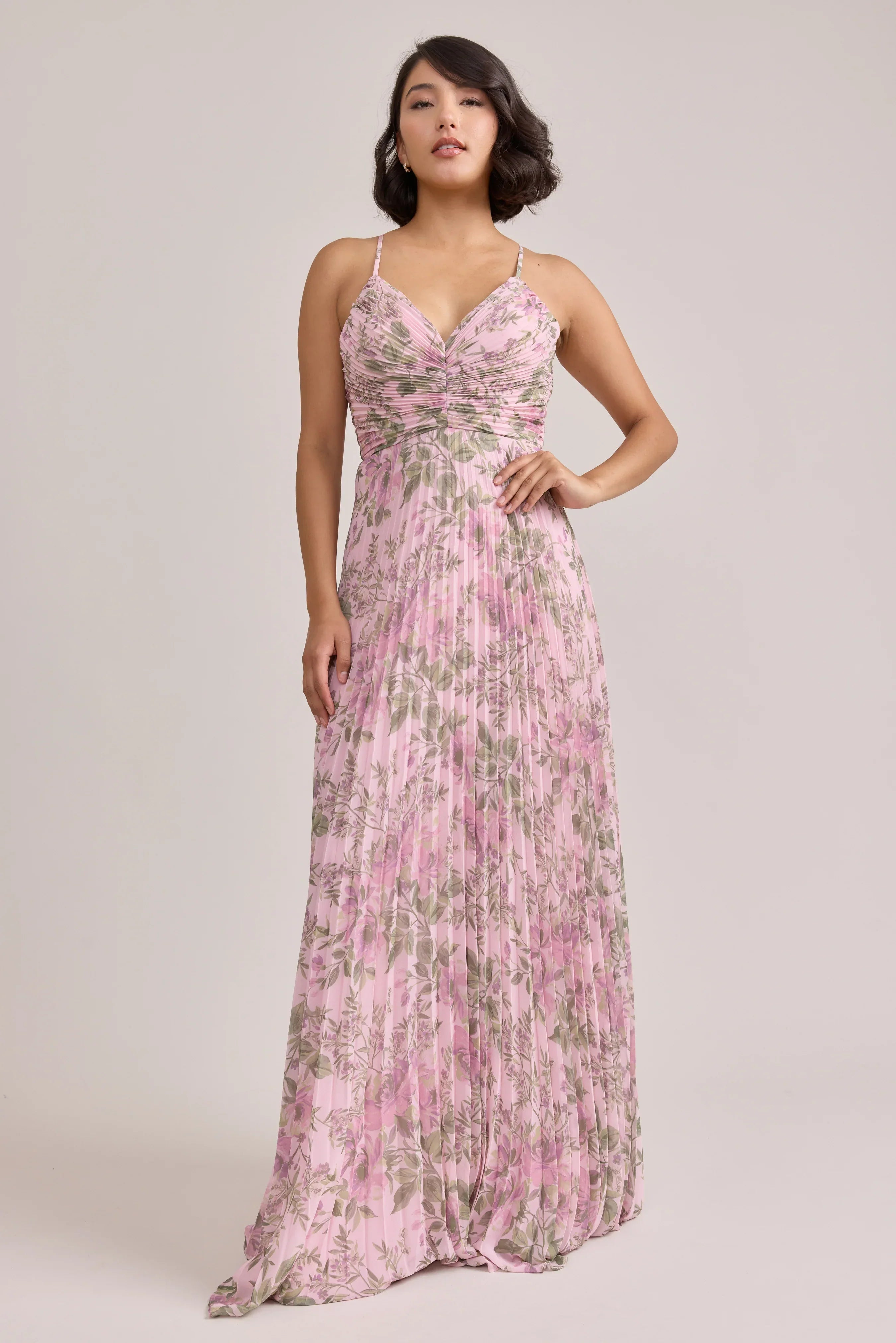Chiffon Pleated Floral Print Dress | Made To Order